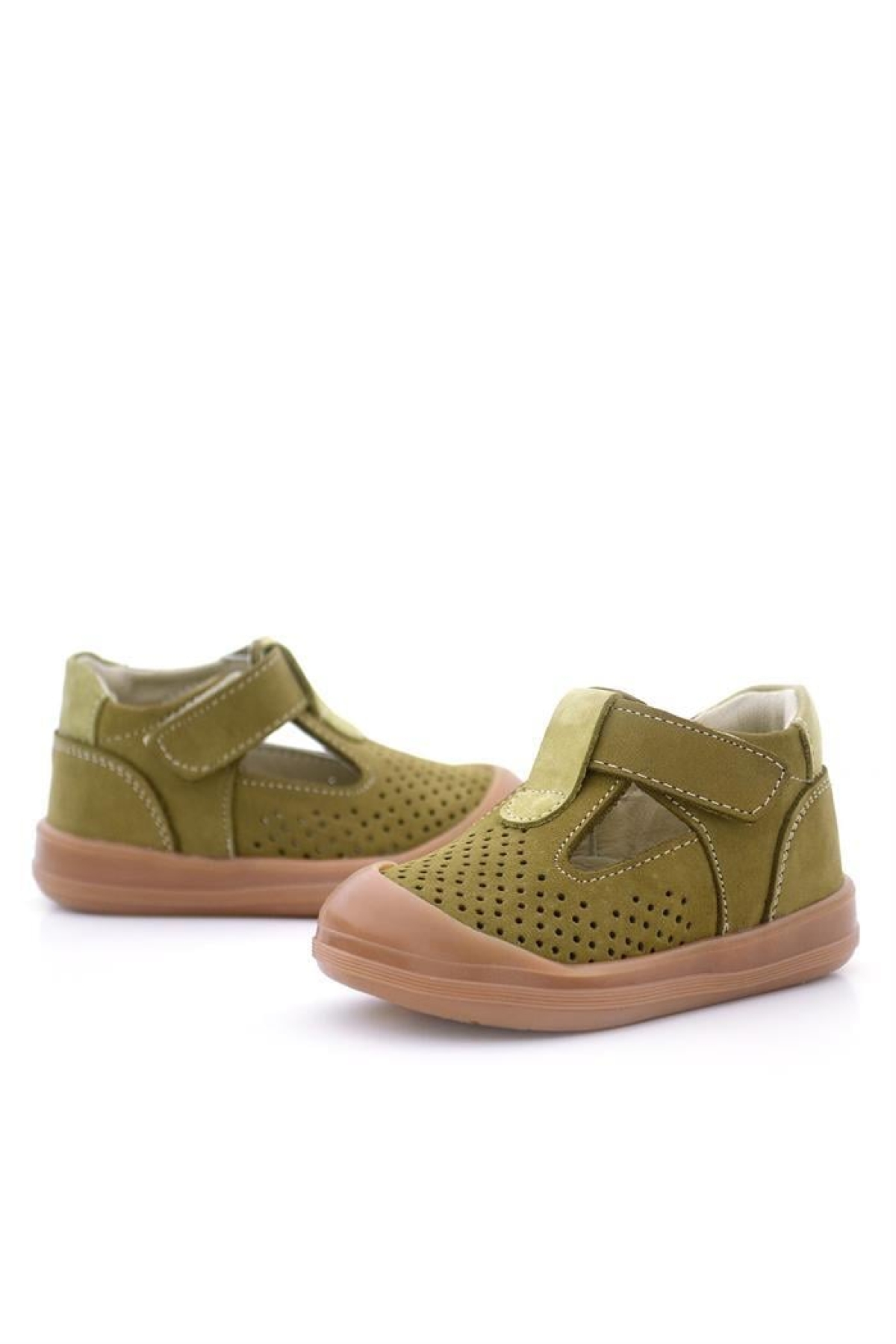 Shaun Hakiki Deri Haki Yeşil Cırtlı Anatomik Bebek Sandalet - Görsel 8