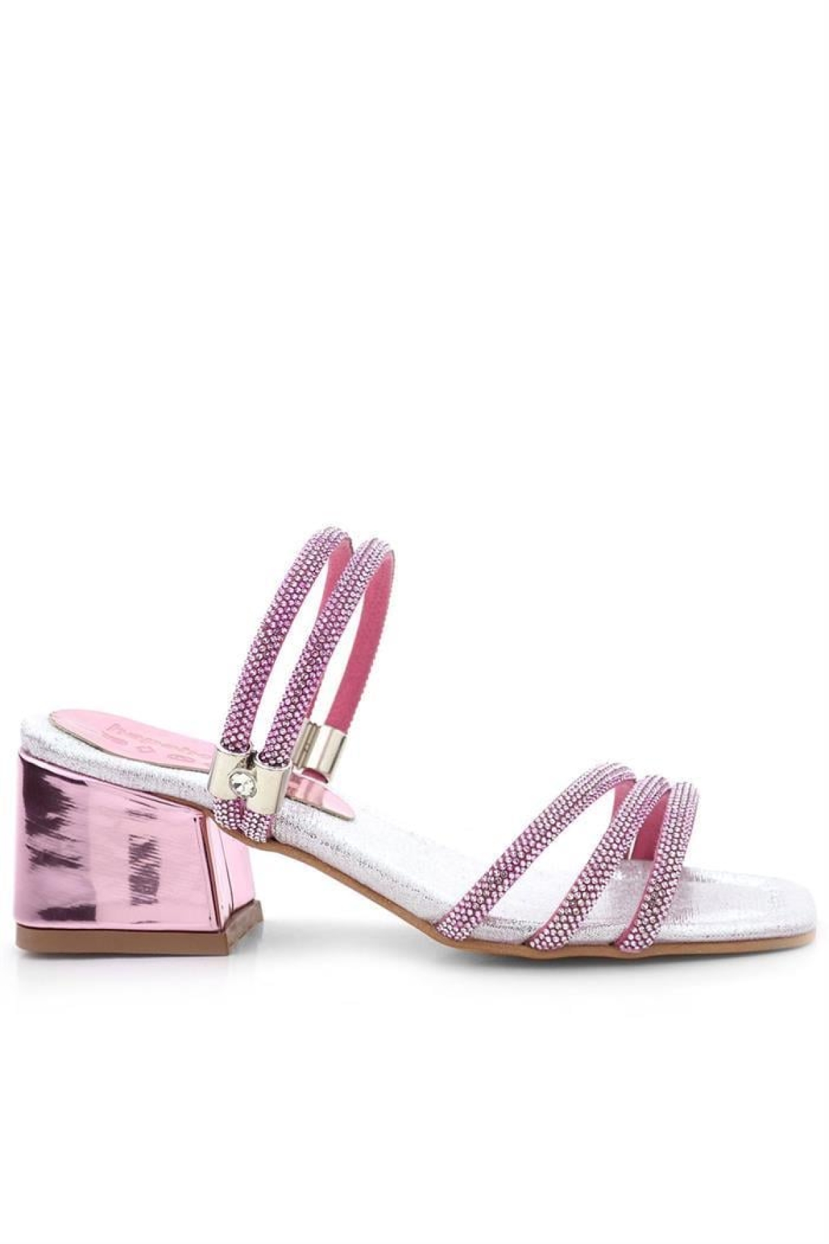 Judy Pembe Gümüş Taşlı Kız Çocuk Topuklu Terlik Ayakkabı - Görsel 4