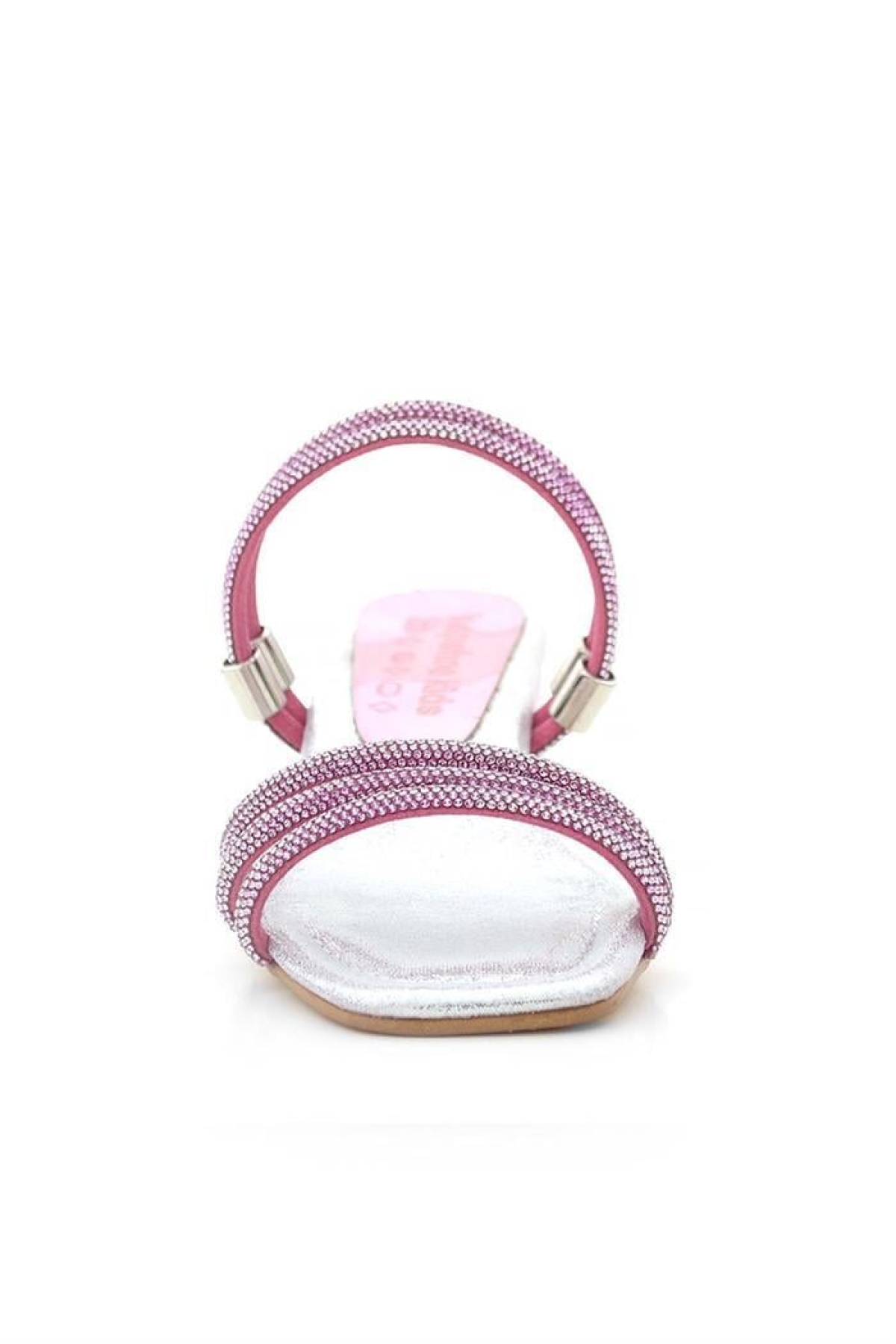 Judy Pembe Gümüş Taşlı Kız Çocuk Topuklu Terlik Ayakkabı - Görsel 5