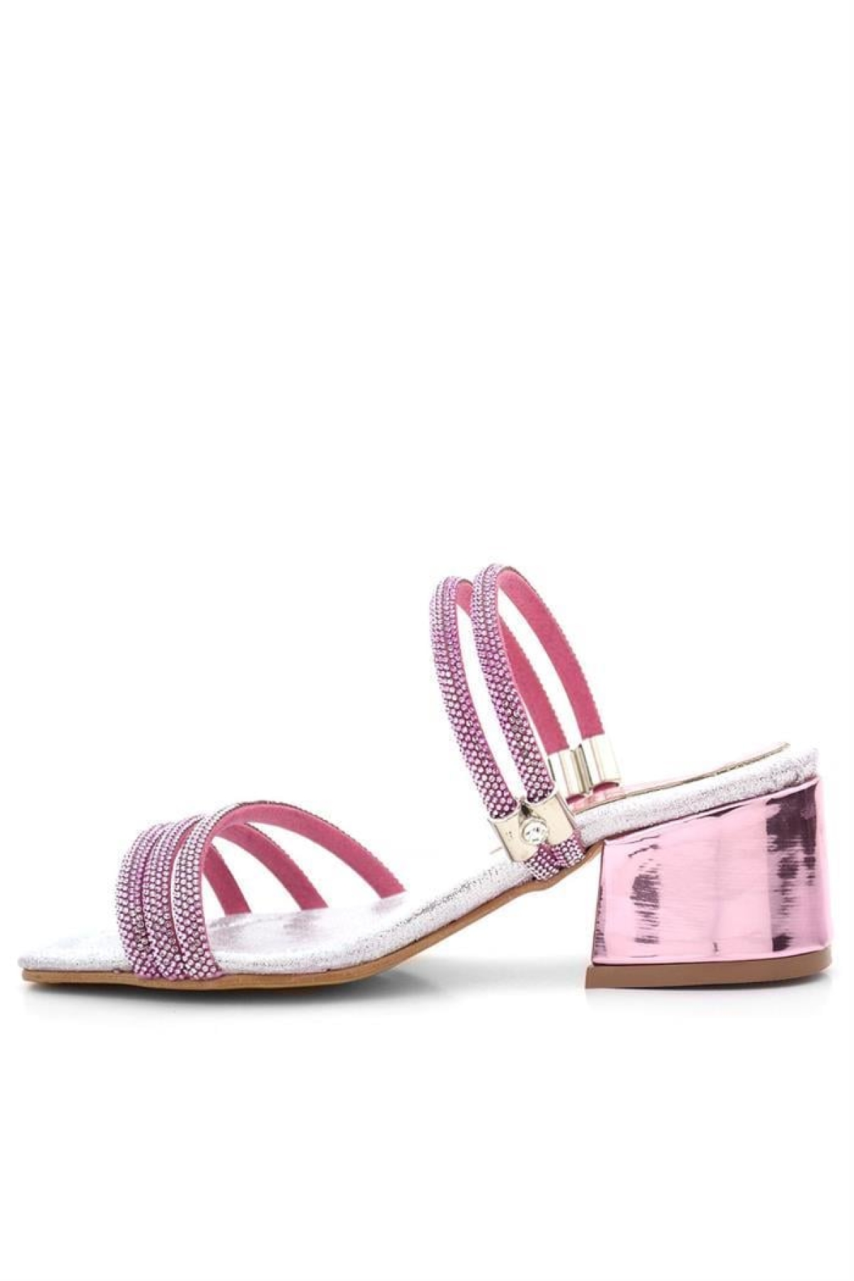 Judy Pembe Gümüş Taşlı Kız Çocuk Topuklu Terlik Ayakkabı - Görsel 6