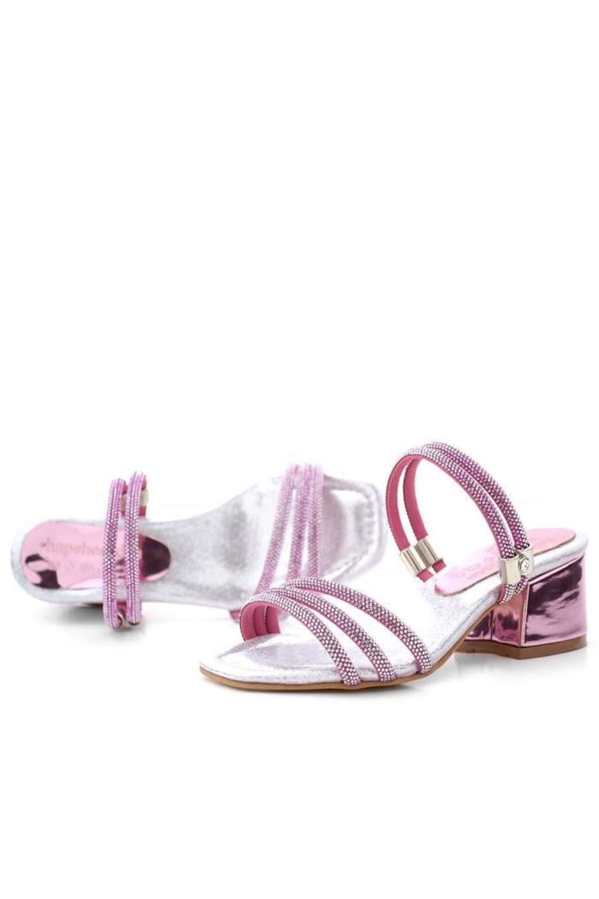 Judy Pembe Gümüş Taşlı Kız Çocuk Topuklu Terlik Ayakkabı - Görsel 9