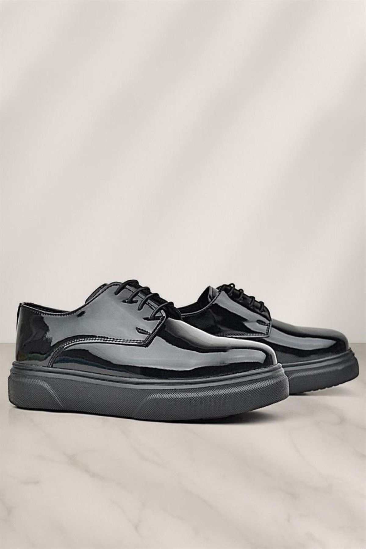 Derby Hakiki Deri Siyah Rugan Siyah Taban Çocuk Klasik Ayakkabı - Görsel 2