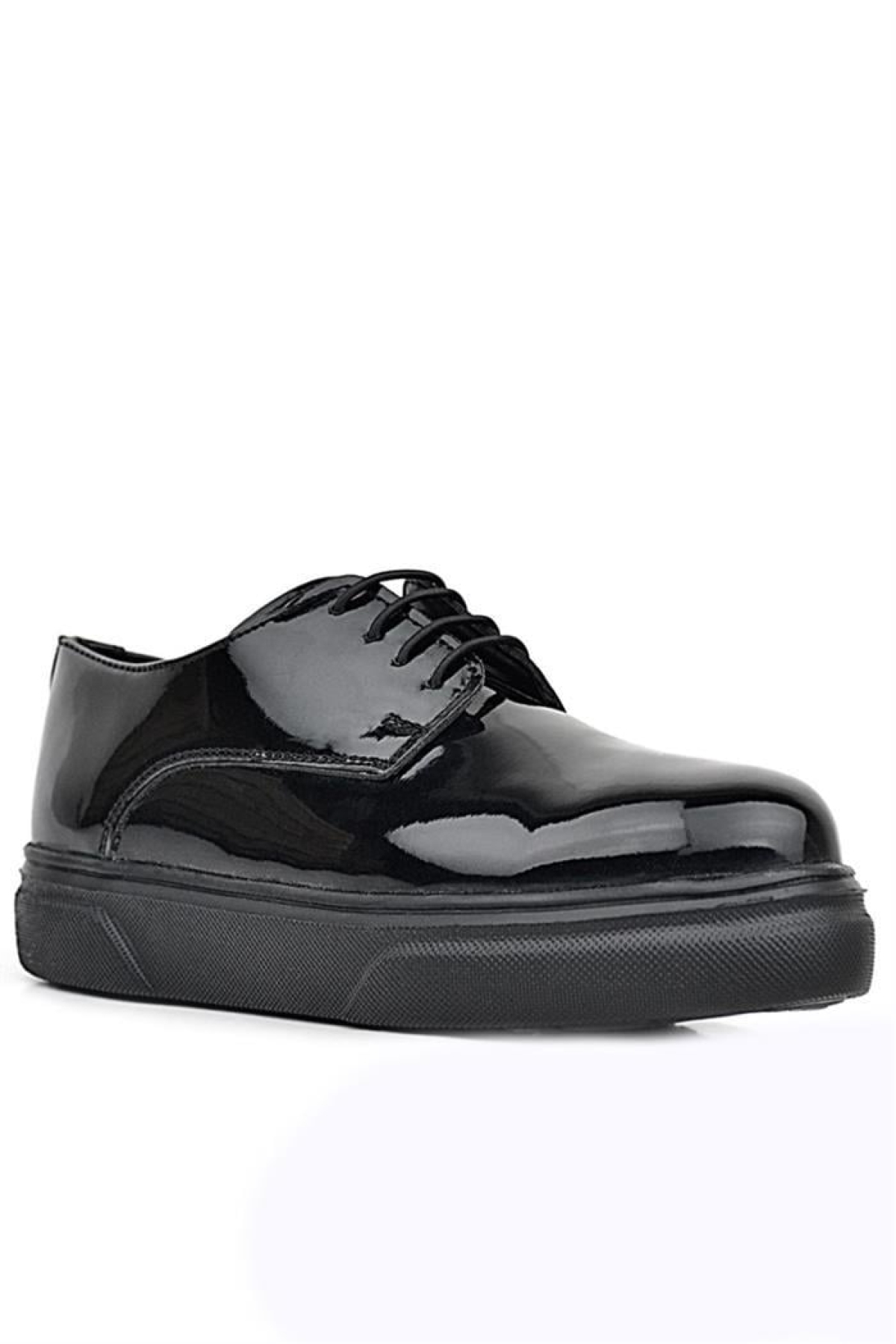 Derby Hakiki Deri Siyah Rugan Siyah Taban Çocuk Klasik Ayakkabı - Görsel 3