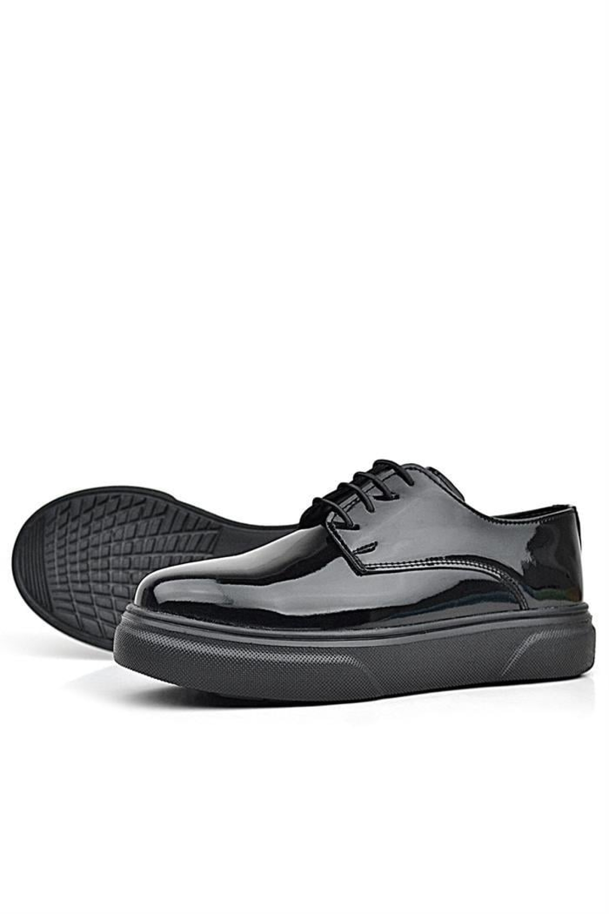 Derby Hakiki Deri Siyah Rugan Siyah Taban Çocuk Klasik Ayakkabı - Görsel 7