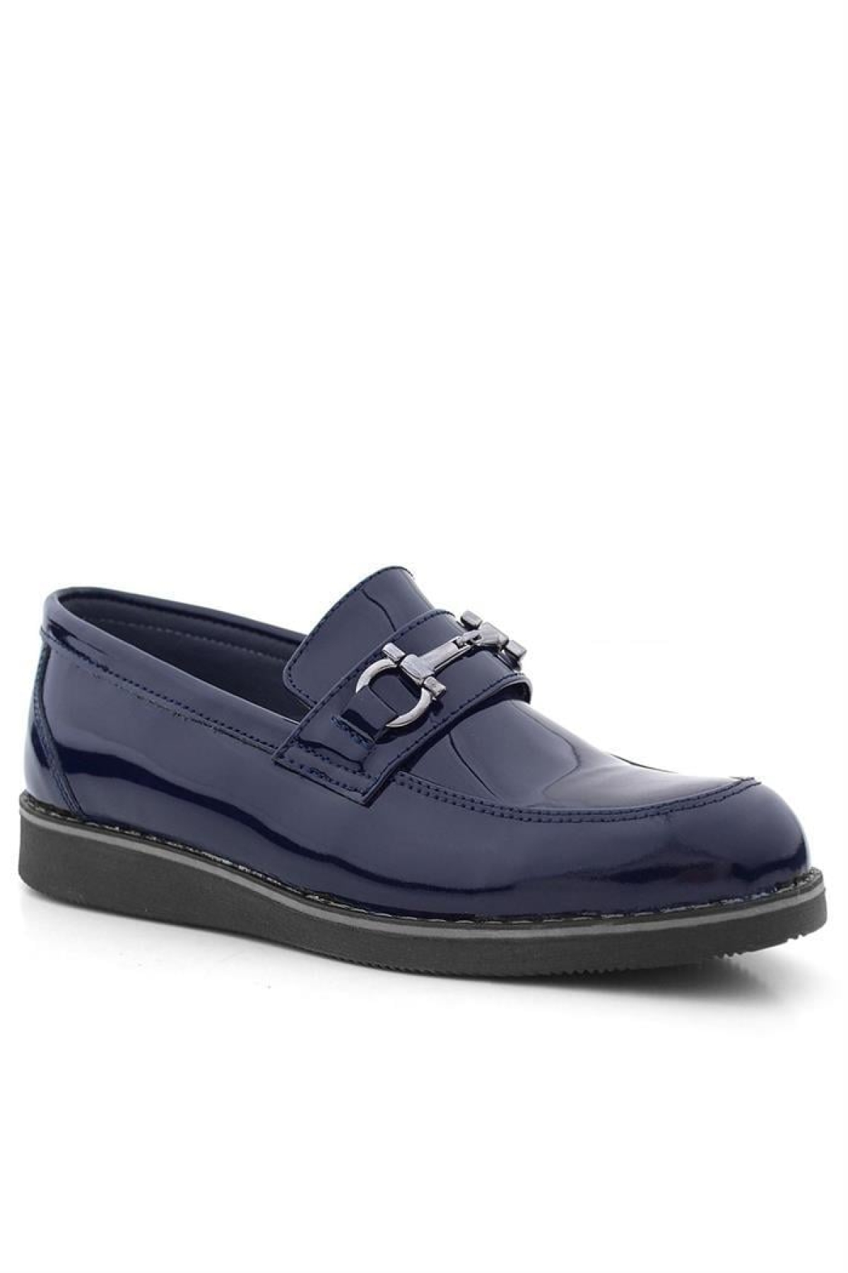 Hakiki Deri Lacivert Rugan Tokalı Loafer Çocuk Klasik Ayakkabı - Görsel 3