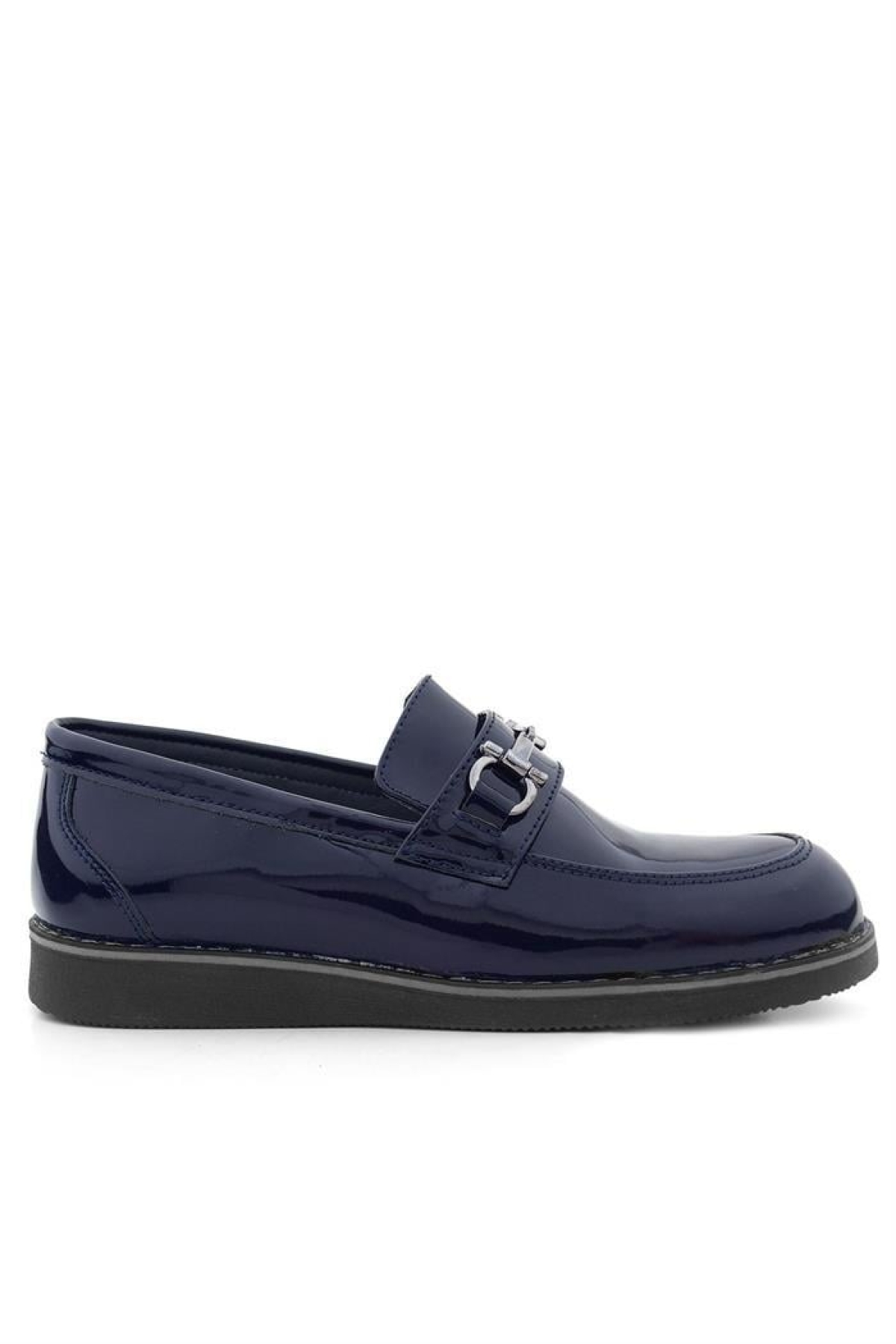 Hakiki Deri Lacivert Rugan Tokalı Loafer Çocuk Klasik Ayakkabı - Görsel 4