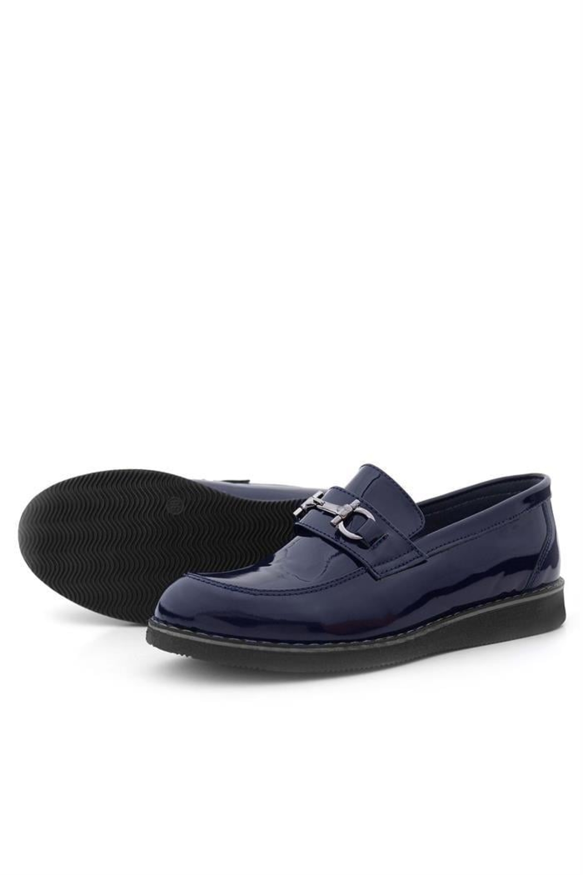 Hakiki Deri Lacivert Rugan Tokalı Loafer Çocuk Klasik Ayakkabı - Görsel 8