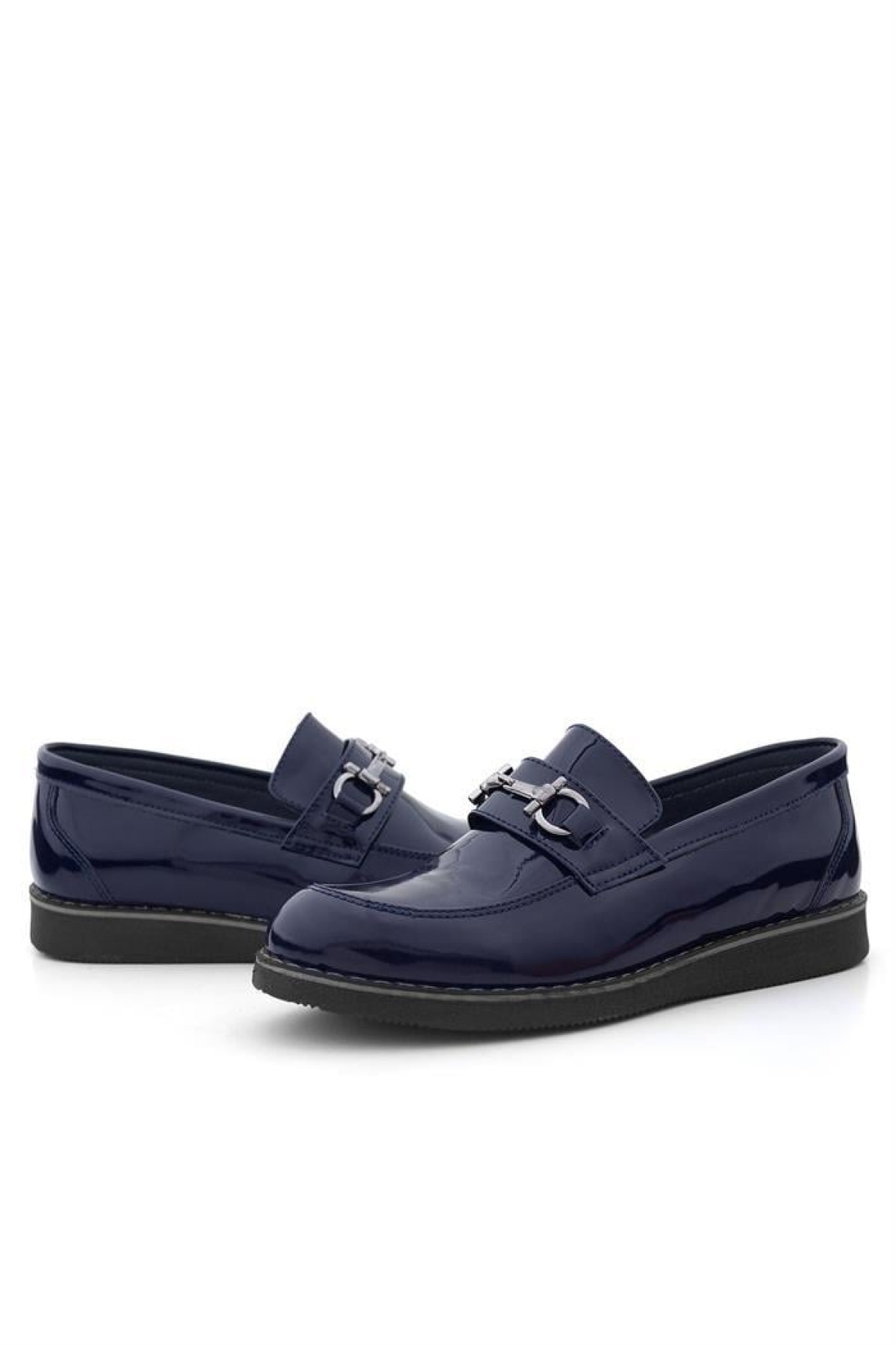 Hakiki Deri Lacivert Rugan Tokalı Loafer Çocuk Klasik Ayakkabı - Görsel 9