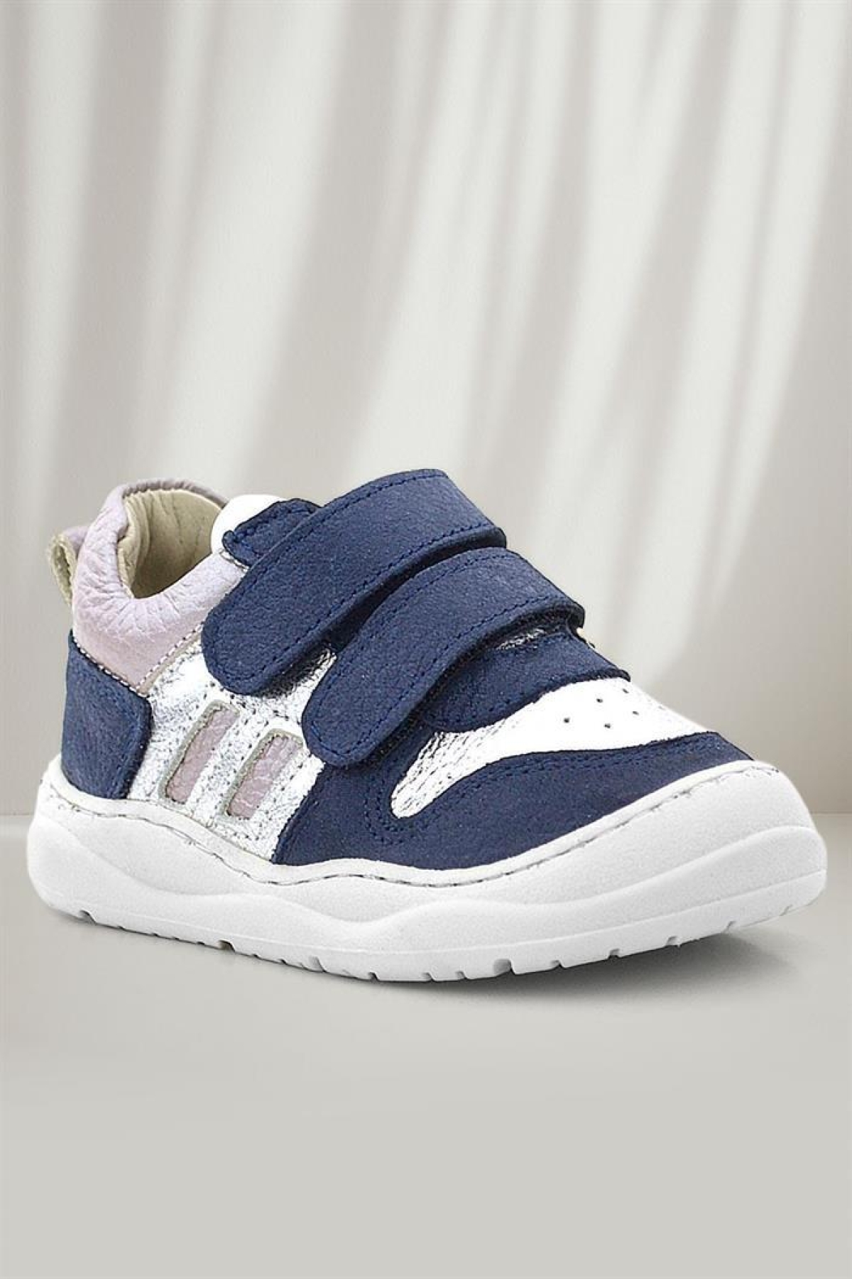 Schaggy Hakiki Deri Simli Lacivert Gümüş Bebek Spor Ayakkabı - Görsel 2