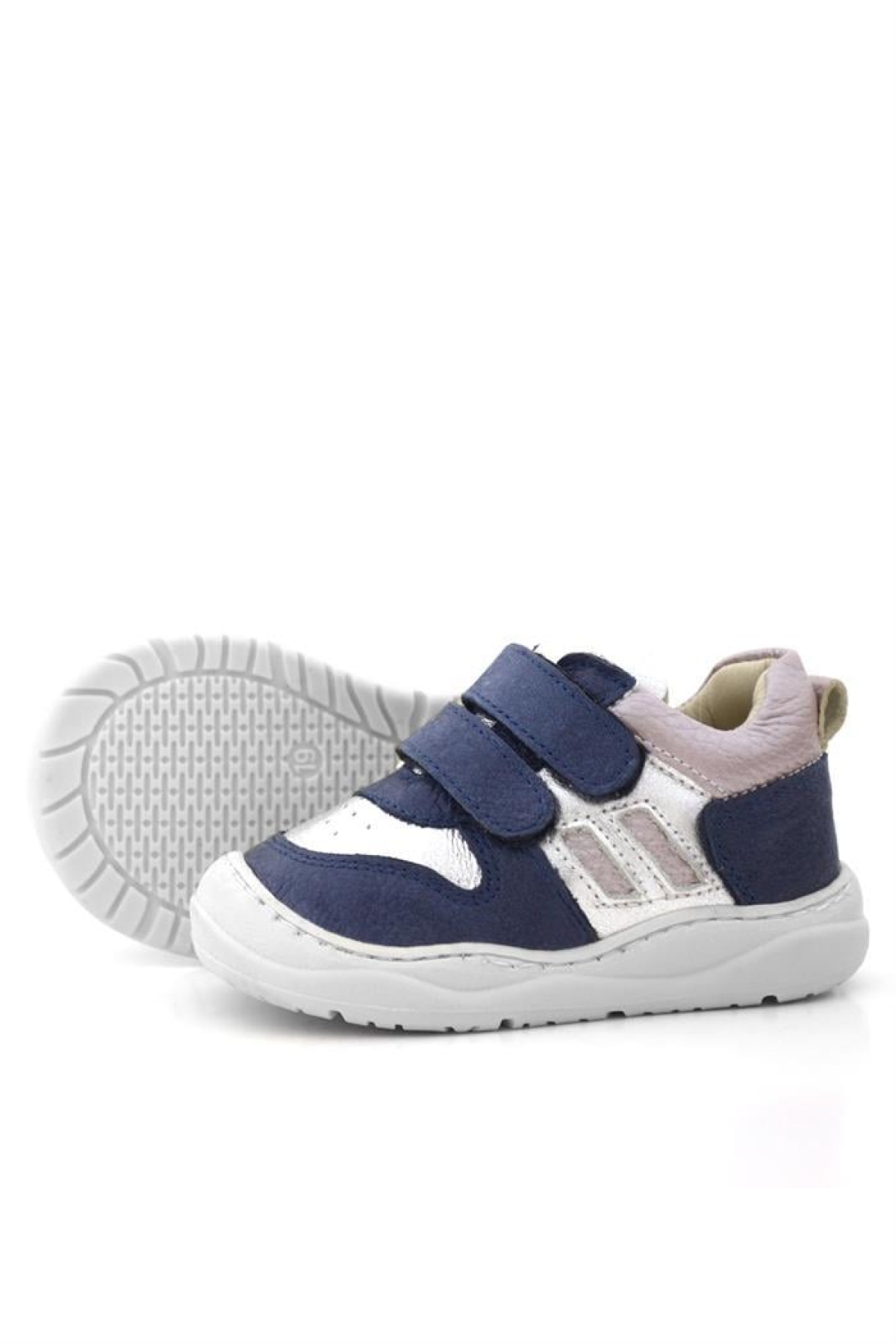 Schaggy Hakiki Deri Simli Lacivert Gümüş Bebek Spor Ayakkabı - Görsel 9
