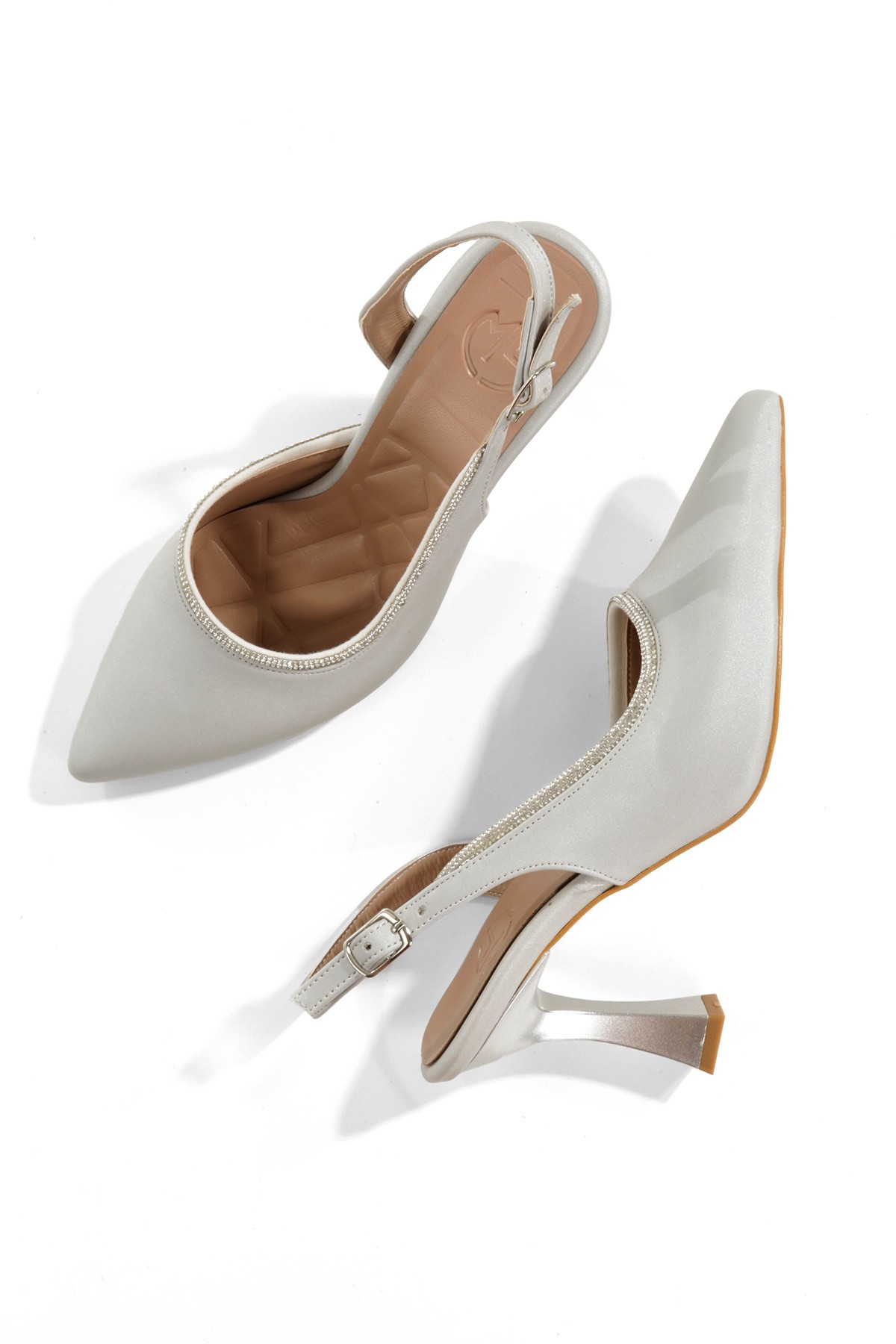 Tonnyy Gümüş Rengi Taşlı Stiletto Yanı Açık Topuklu Abiye Ayakkabı - Görsel 3