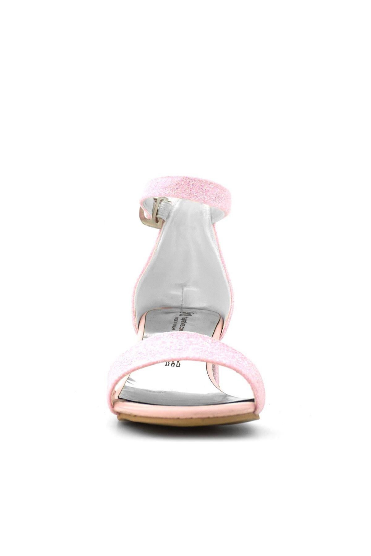 Lilo Simli Pembe Tek Bantlı Kız Çocuk Topuklu Abiye Ayakkabı - Görsel 5