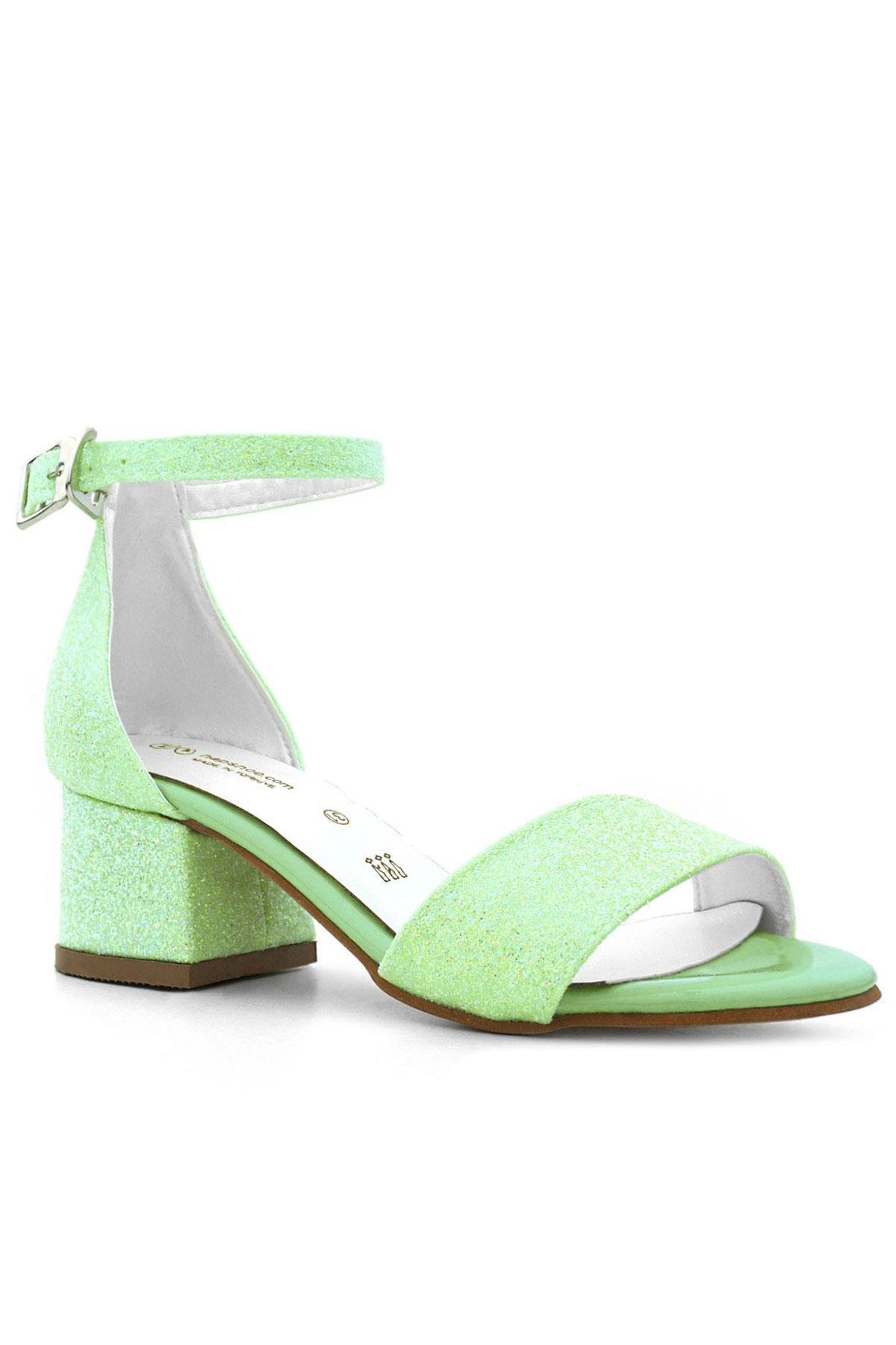 Lilo Simli Yeşil Tek Bantlı Kız Çocuk Topuklu Abiye Ayakkabı - Görsel 3