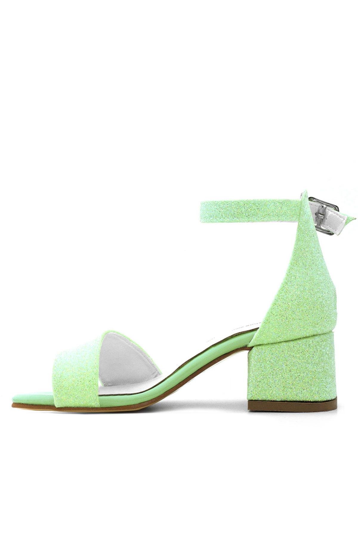 Lilo Simli Yeşil Tek Bantlı Kız Çocuk Topuklu Abiye Ayakkabı - Görsel 6