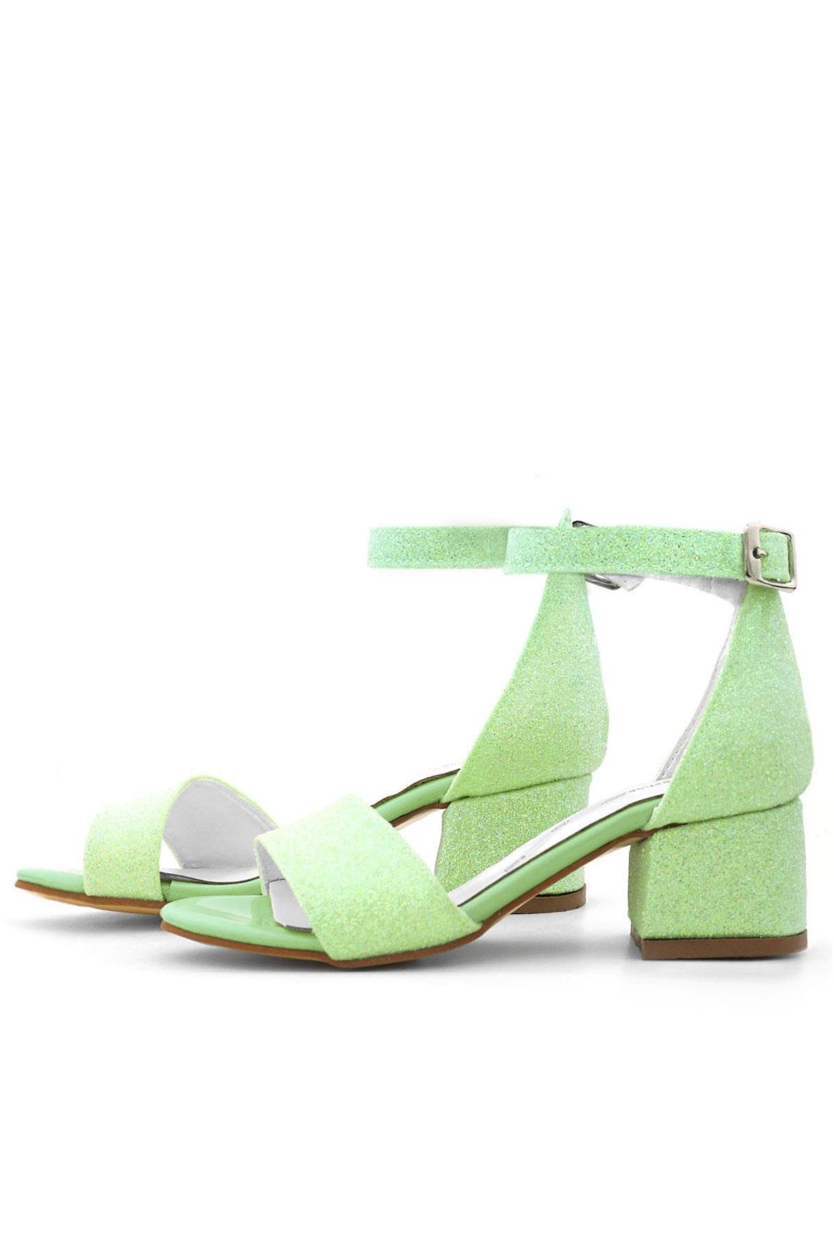 Lilo Simli Yeşil Tek Bantlı Kız Çocuk Topuklu Abiye Ayakkabı - Görsel 7