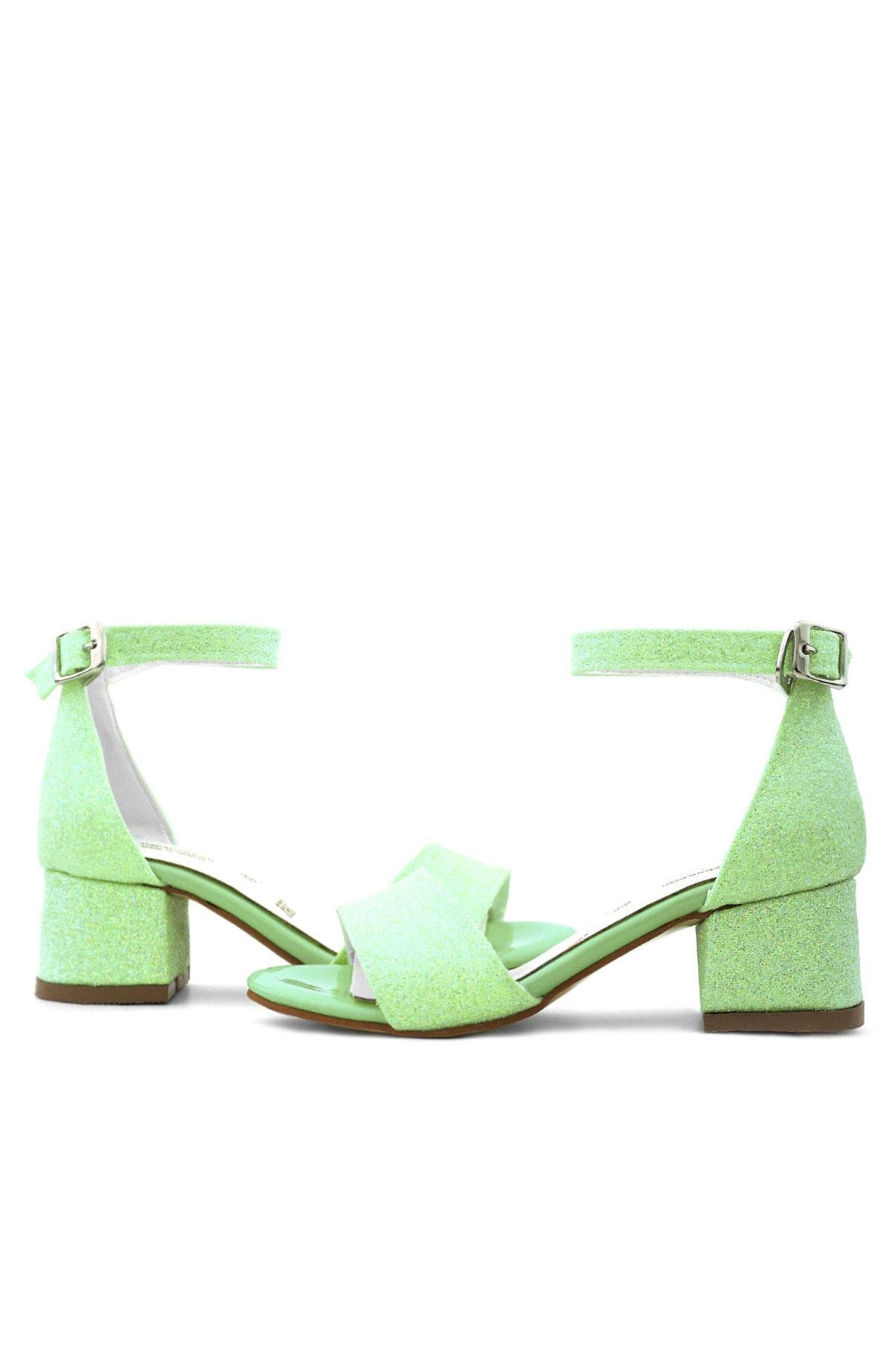 Lilo Simli Yeşil Tek Bantlı Kız Çocuk Topuklu Abiye Ayakkabı - Görsel 9