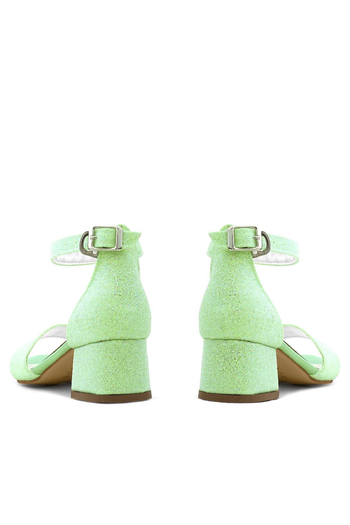 Lilo Simli Yeşil Tek Bantlı Kız Çocuk Topuklu Abiye Ayakkabı - Görsel 10