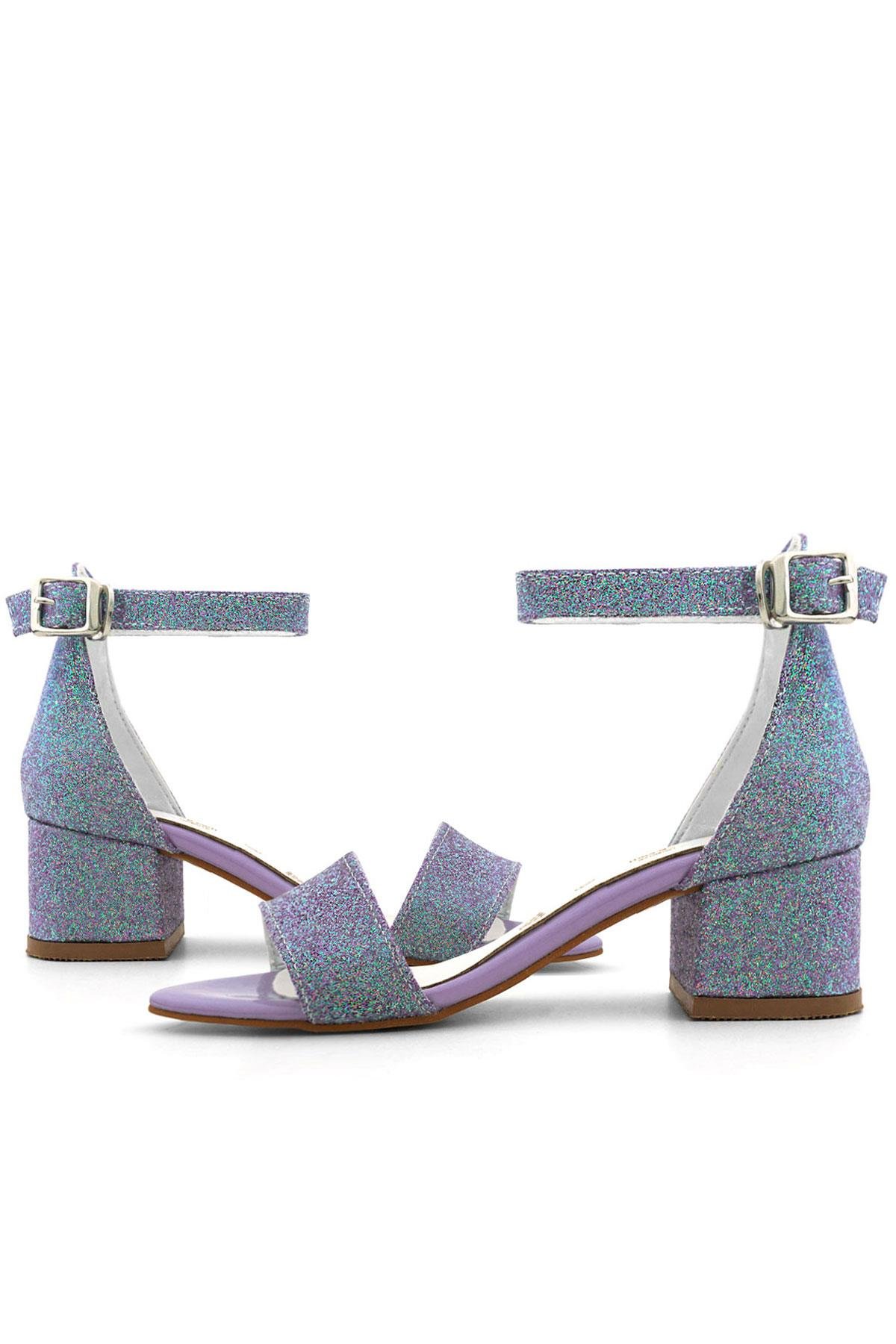 Lilo Simli Mor Tek Bantlı Kız Çocuk Topuklu Abiye Ayakkabı - Görsel 3