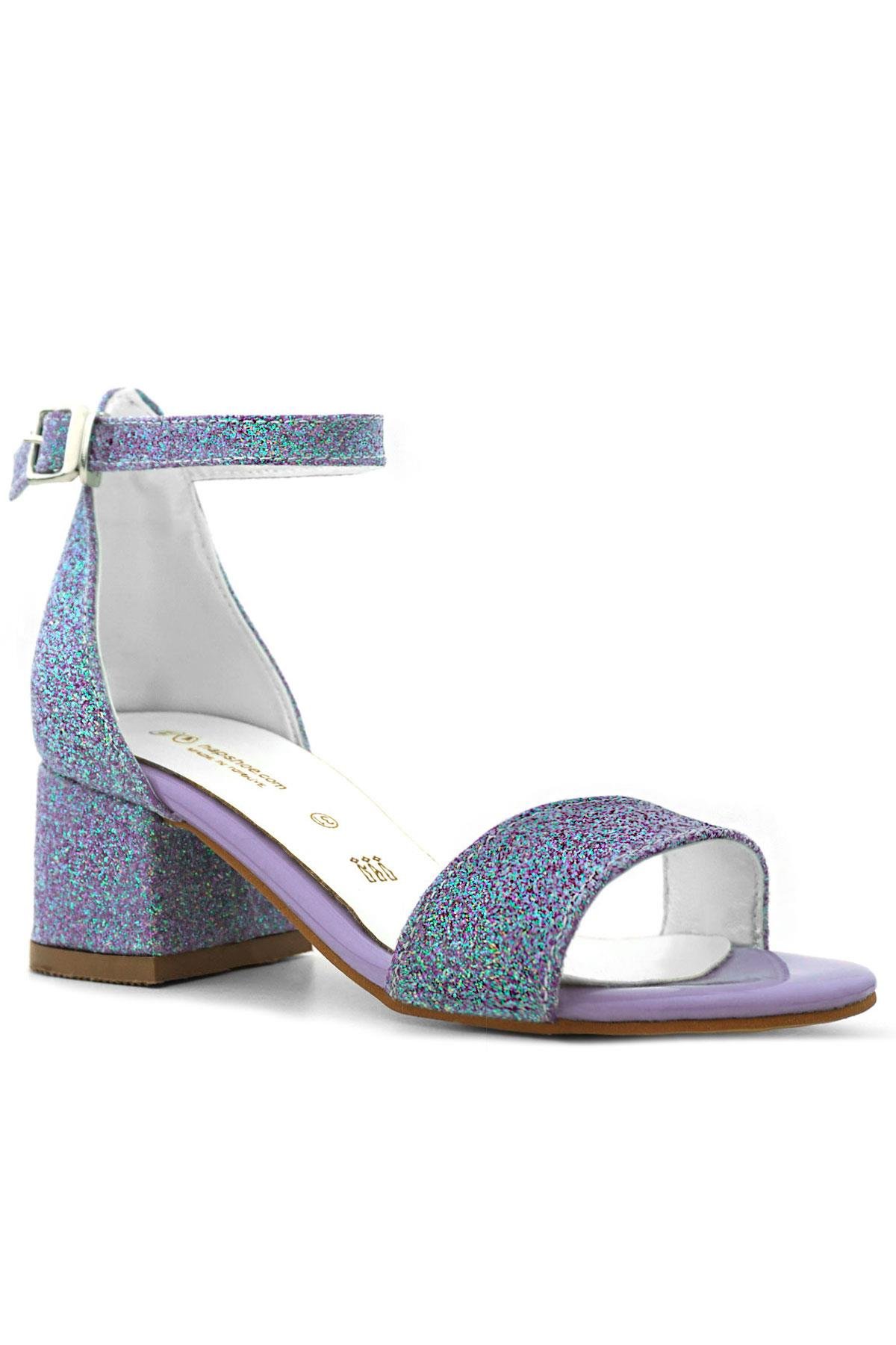 Lilo Simli Mor Tek Bantlı Kız Çocuk Topuklu Abiye Ayakkabı - Görsel 2