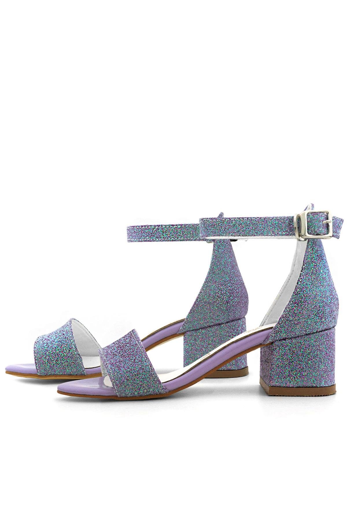 Lilo Simli Mor Tek Bantlı Kız Çocuk Topuklu Abiye Ayakkabı - Görsel 4