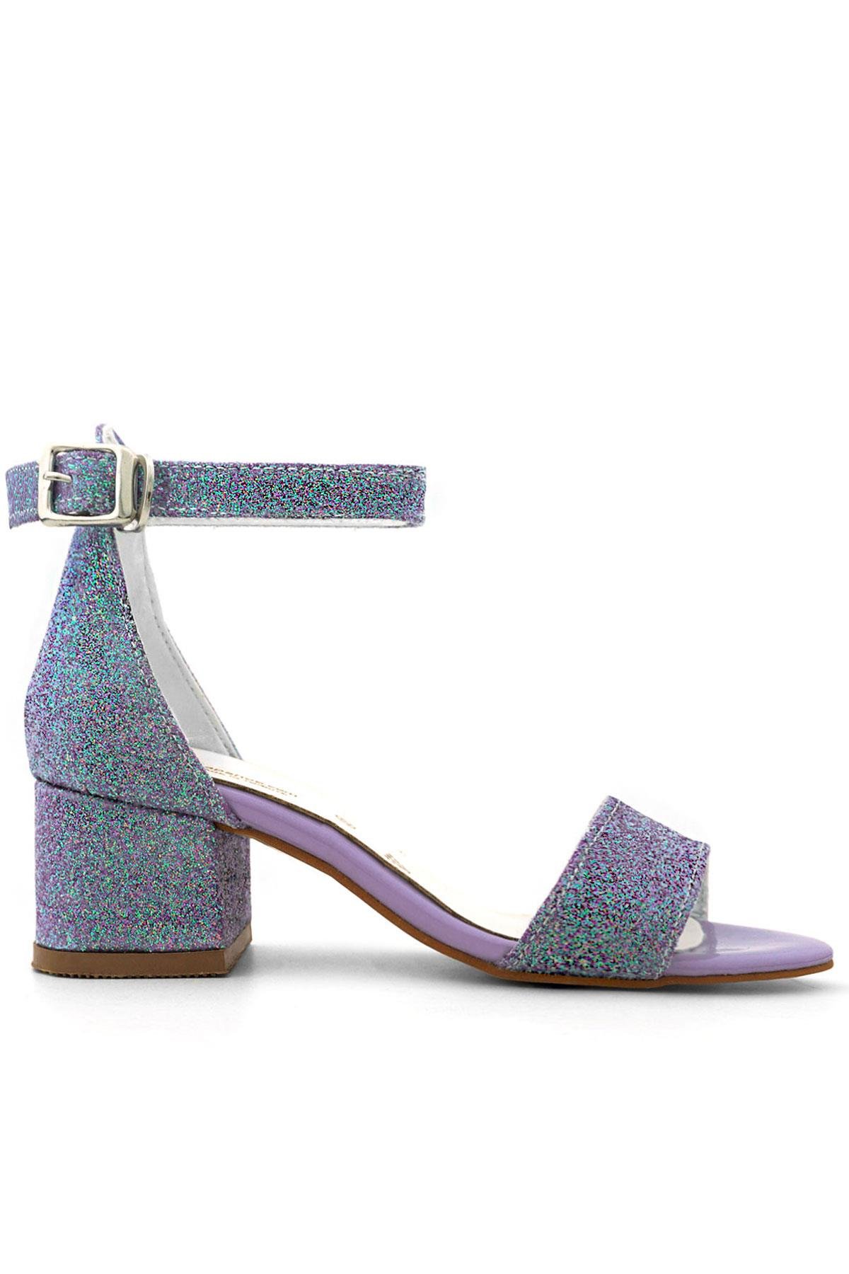 Lilo Simli Mor Tek Bantlı Kız Çocuk Topuklu Abiye Ayakkabı - Görsel 6