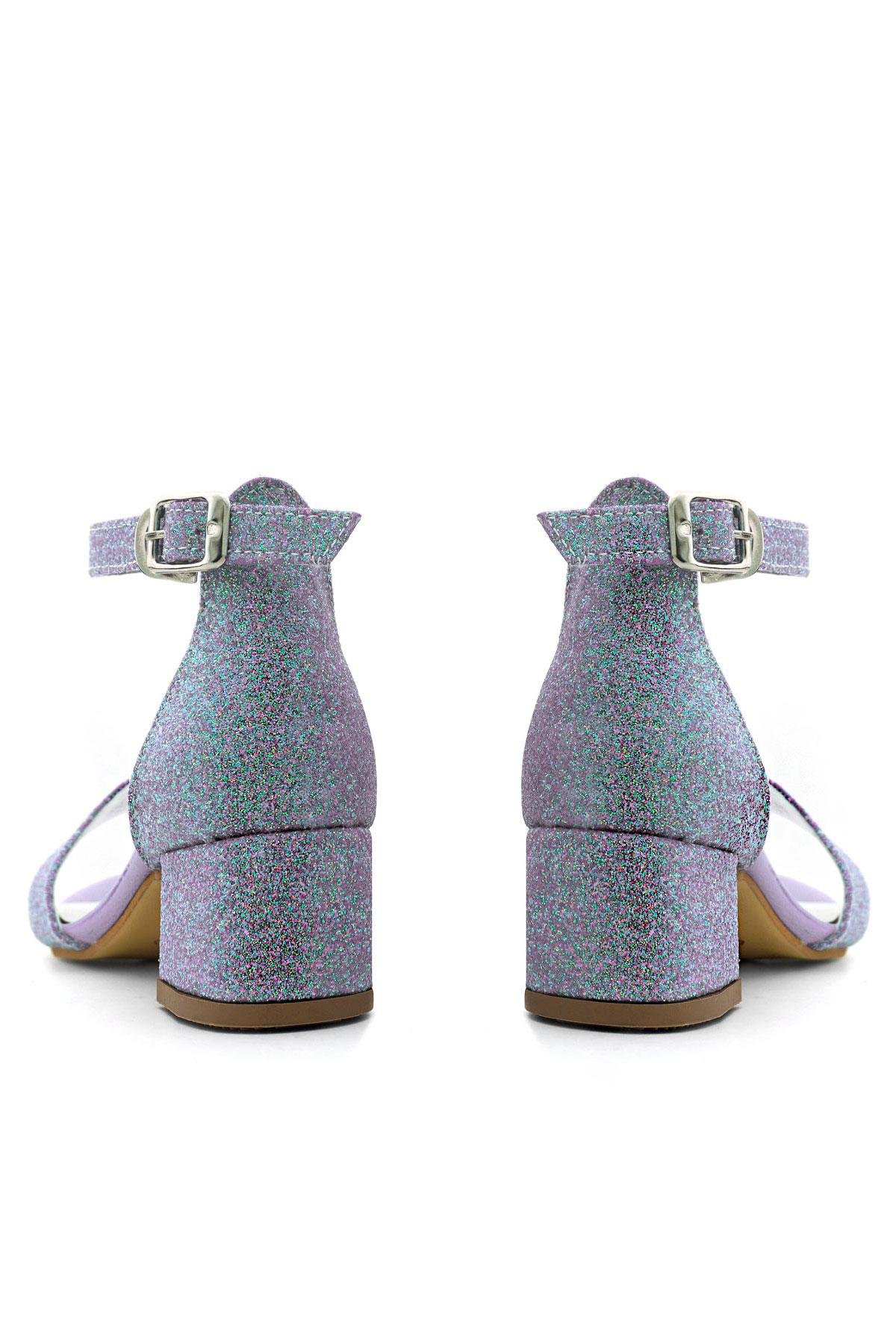 Lilo Simli Mor Tek Bantlı Kız Çocuk Topuklu Abiye Ayakkabı - Görsel 7