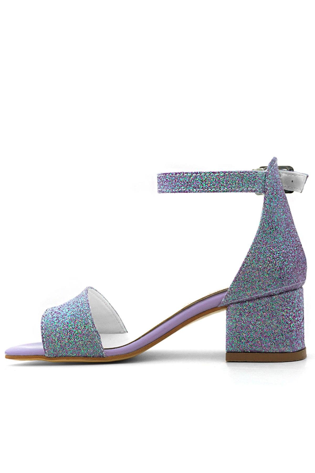 Lilo Simli Mor Tek Bantlı Kız Çocuk Topuklu Abiye Ayakkabı - Görsel 8