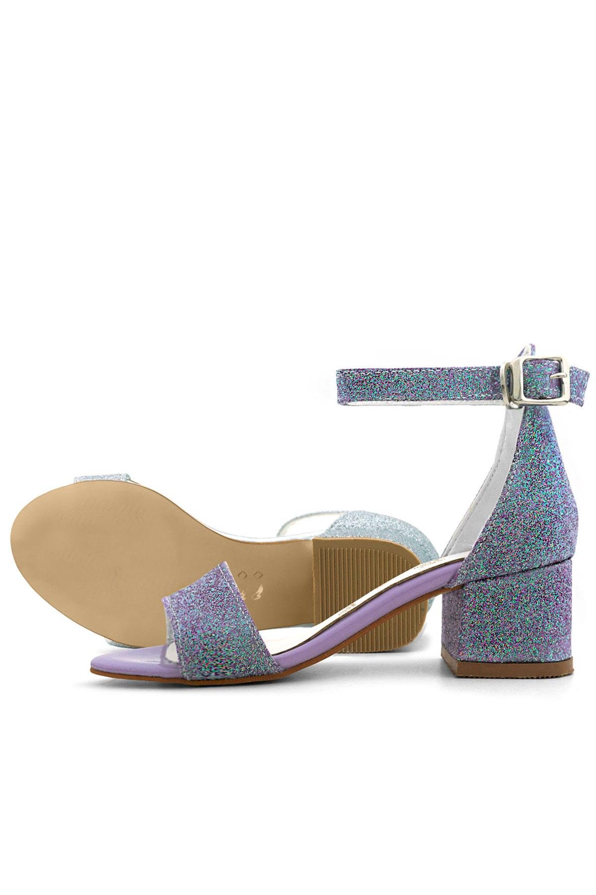 Lilo Simli Mor Tek Bantlı Kız Çocuk Topuklu Abiye Ayakkabı - Görsel 10