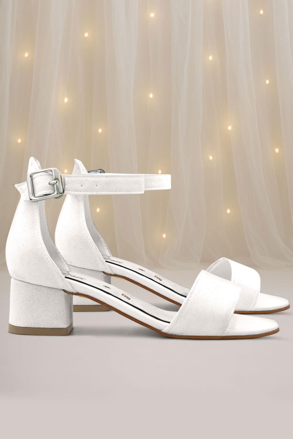 Lilo Simli Beyaz Tek Bantlı Kız Çocuk Topuklu Abiye Ayakkabı - Görsel 2