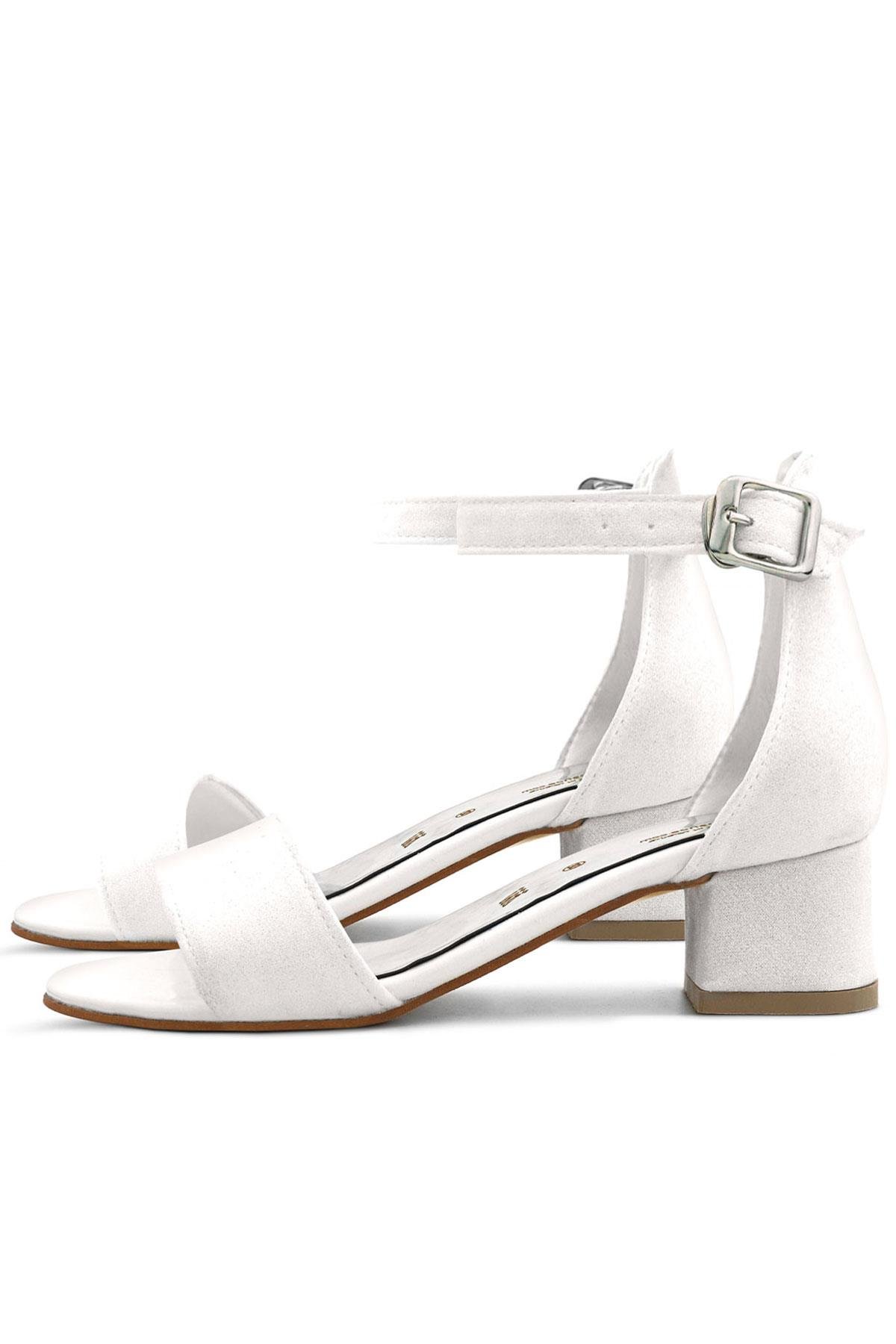 Lilo Simli Beyaz Tek Bantlı Kız Çocuk Topuklu Abiye Ayakkabı - Görsel 7