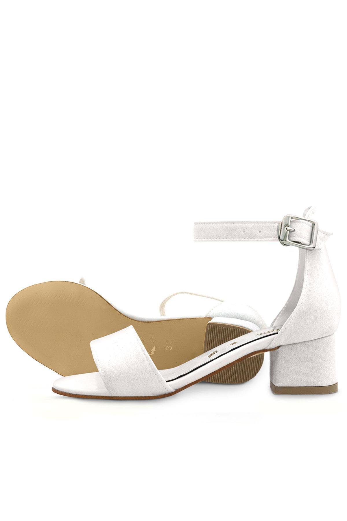 Lilo Simli Beyaz Tek Bantlı Kız Çocuk Topuklu Abiye Ayakkabı - Görsel 8