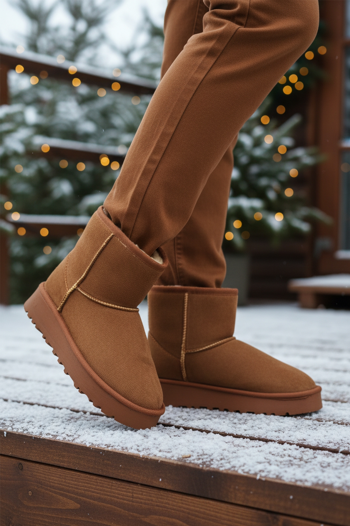 Taba Süet İçi Kürklü Soğuğa Dirençli Kaymaz Kadın Bot 696081 Z - Görsel 4