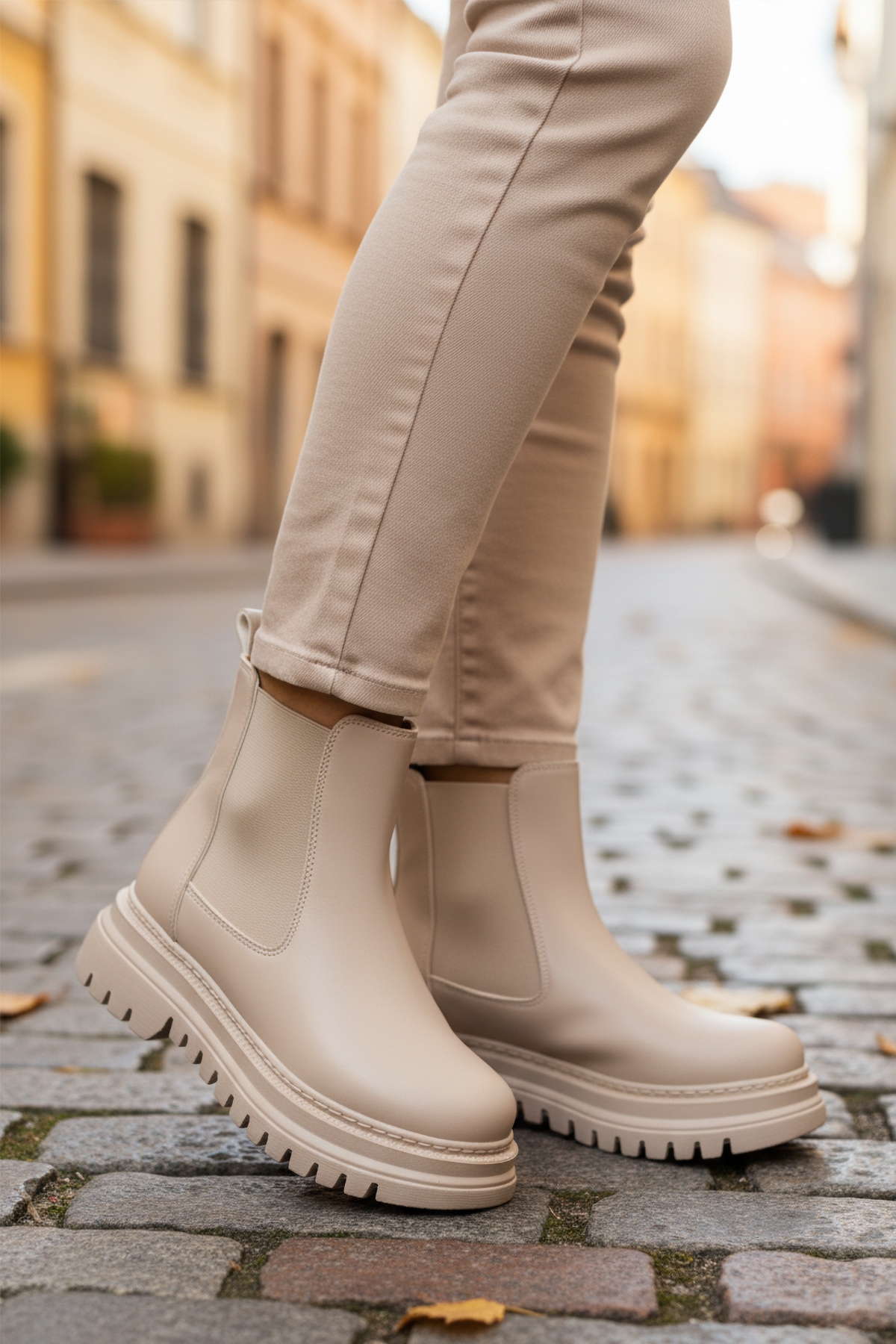 Bej Cilt Kürklü Kolay Giyilebilir Kaymaz Kadın Chelsea Bot 473093 Z - Görsel 4