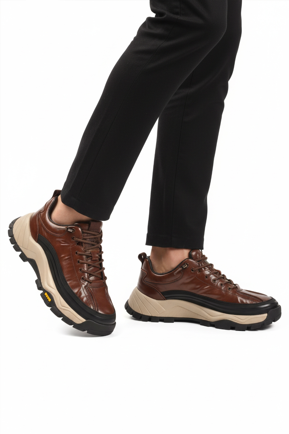 Kahve Hakiki Deri Bağcıklı Erkek Sneaker 25K570 M - Görsel 2