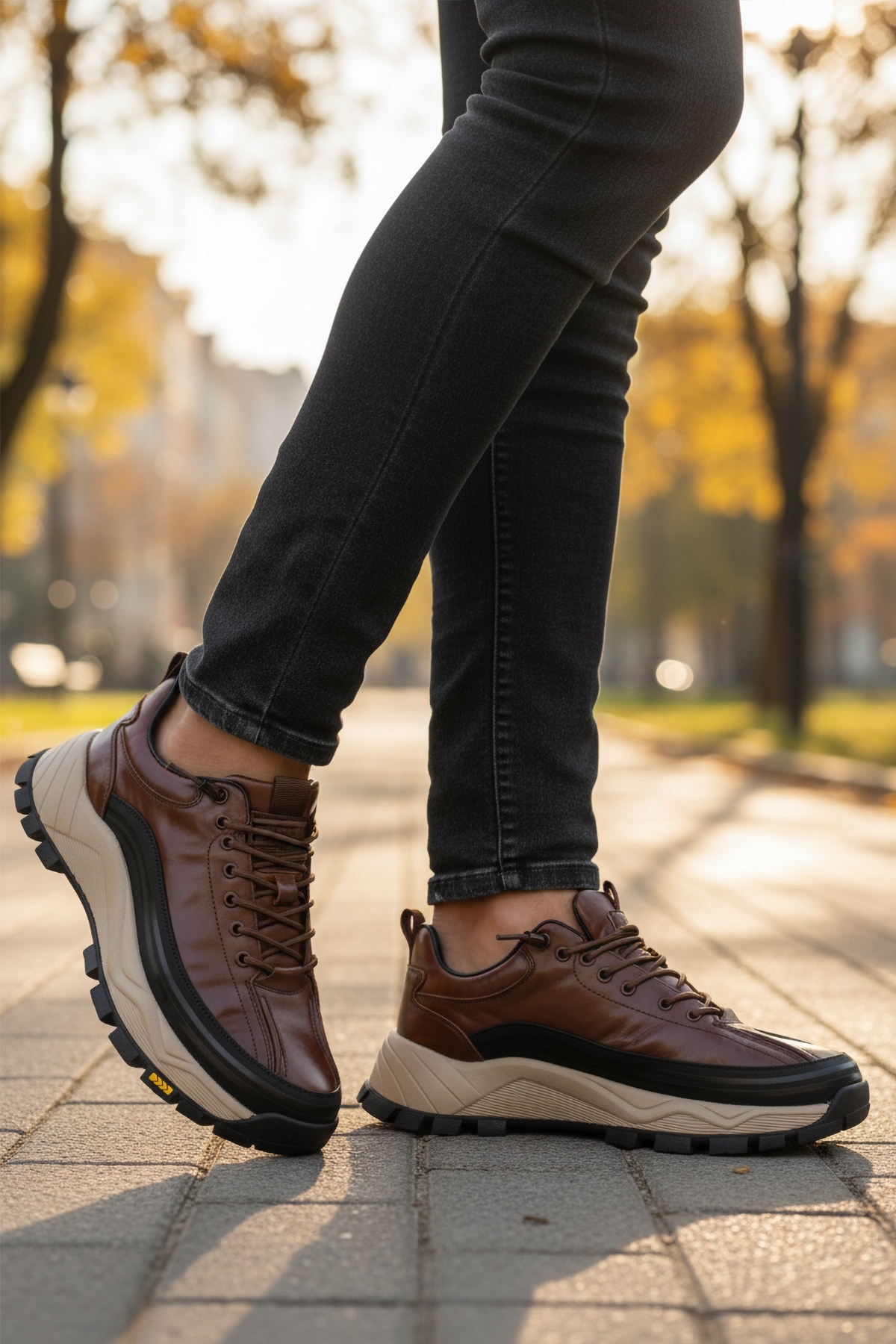 Kahve Hakiki Deri Bağcıklı Erkek Sneaker 25K570 M - Görsel 4