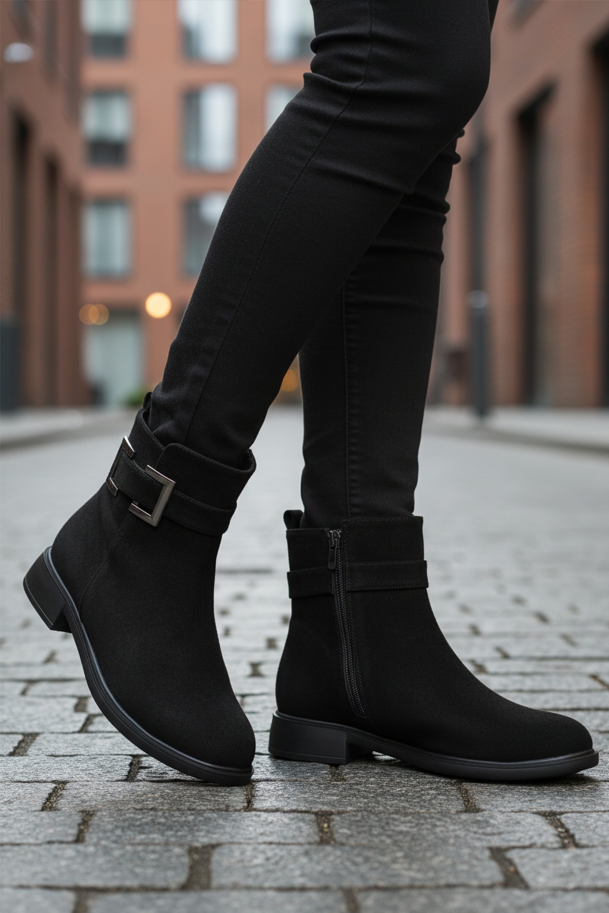 Siyah Süet Fermuarlı Kaymaz İçi Polarlı Kadın Bot 209144 Z - Görsel 4