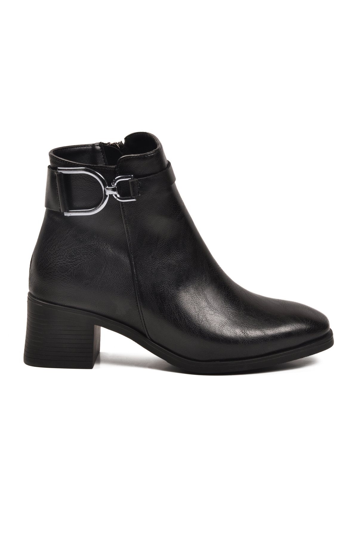 Siyah Cilt Fermuarlı Kaymaz Polarlı Kadın Topuklu Bot 417637 Z - Görsel 3