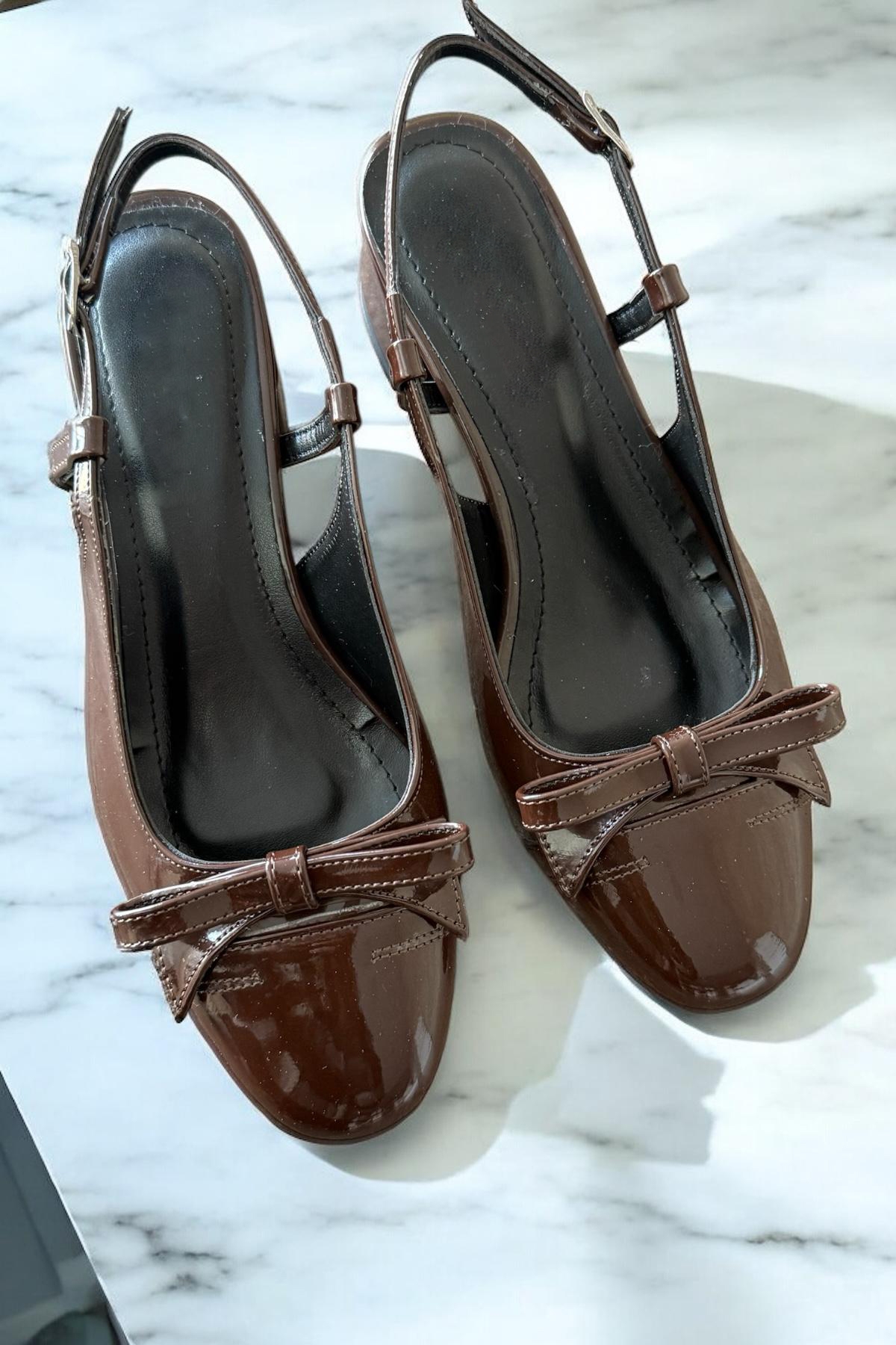 Livay Bordo Rugan Fiyonklu (4 cm) Yuvarlak Burunlu Günlük Kullanım Topuklu Ayakkabı - Görsel 6