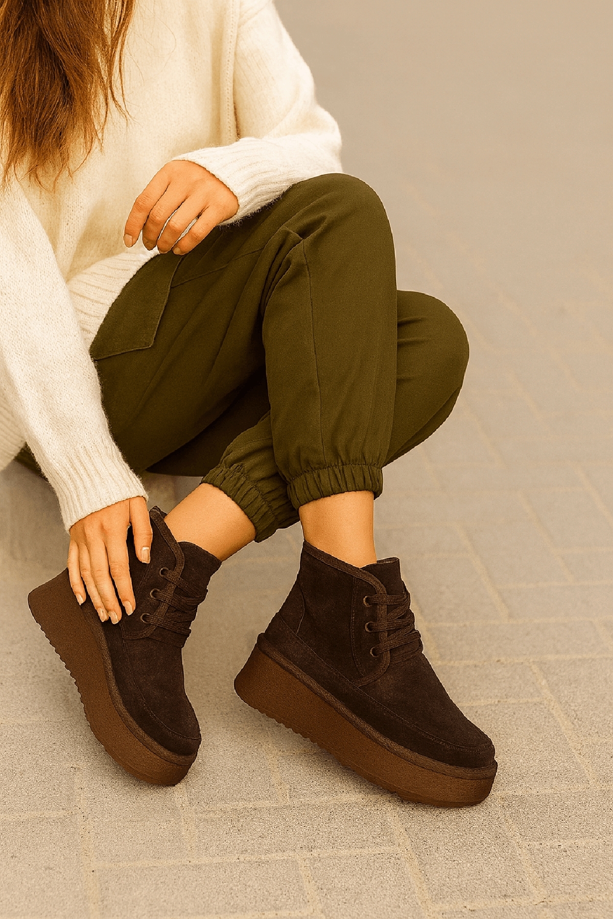 Ugy Kahverengi (4.5 CM) İçi Kürklü Bağcıklı Günlük Kullanım Bot - Görsel 3