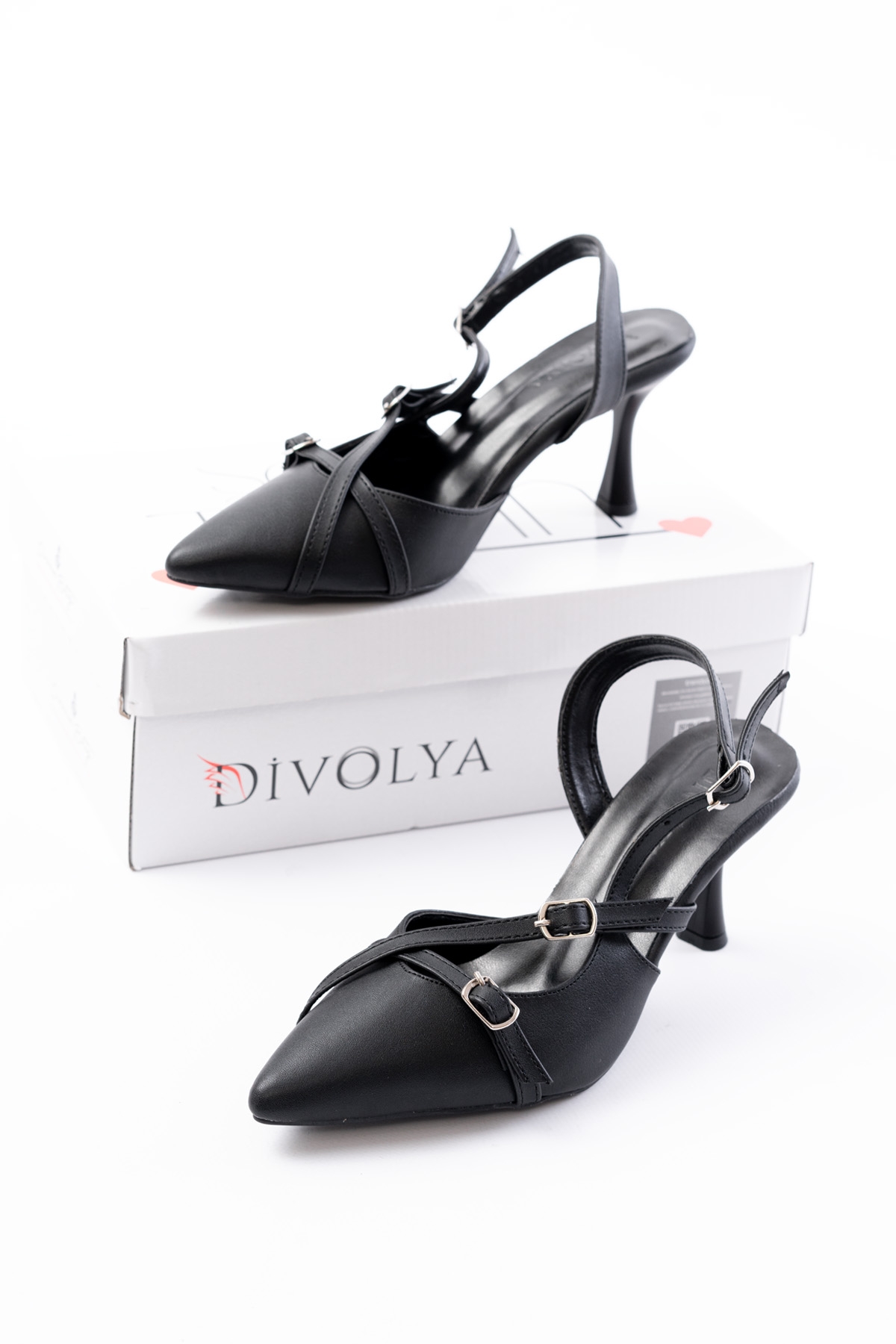 Pony Siyah ( 8 CM TOPUKLU ) Sivri Burun Kapalı Tokalı Arkası Açık Stiletto Ayakkabı - Görsel 2