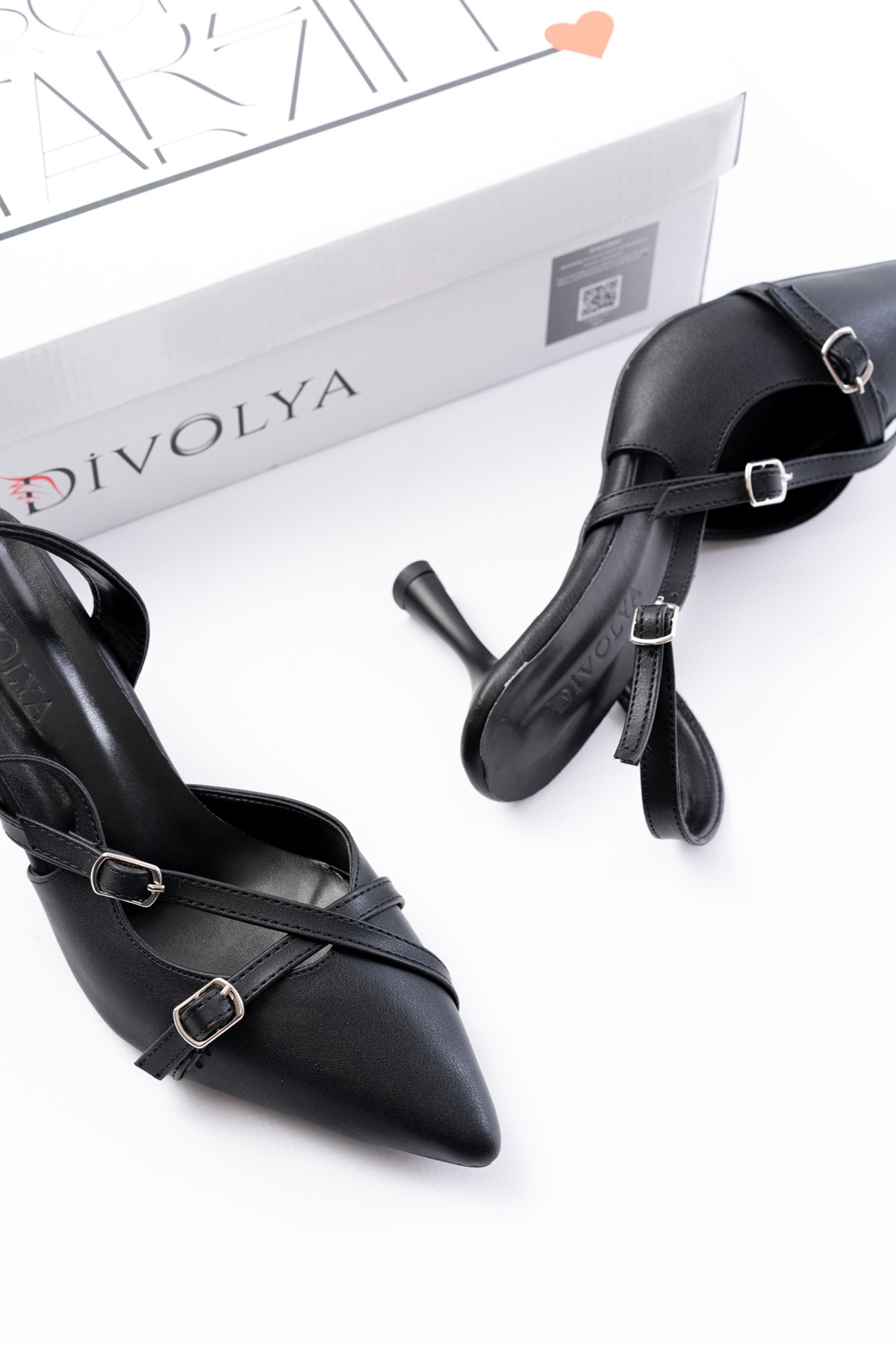 Pony Siyah ( 8 CM TOPUKLU ) Sivri Burun Kapalı Tokalı Arkası Açık Stiletto Ayakkabı - Görsel 5