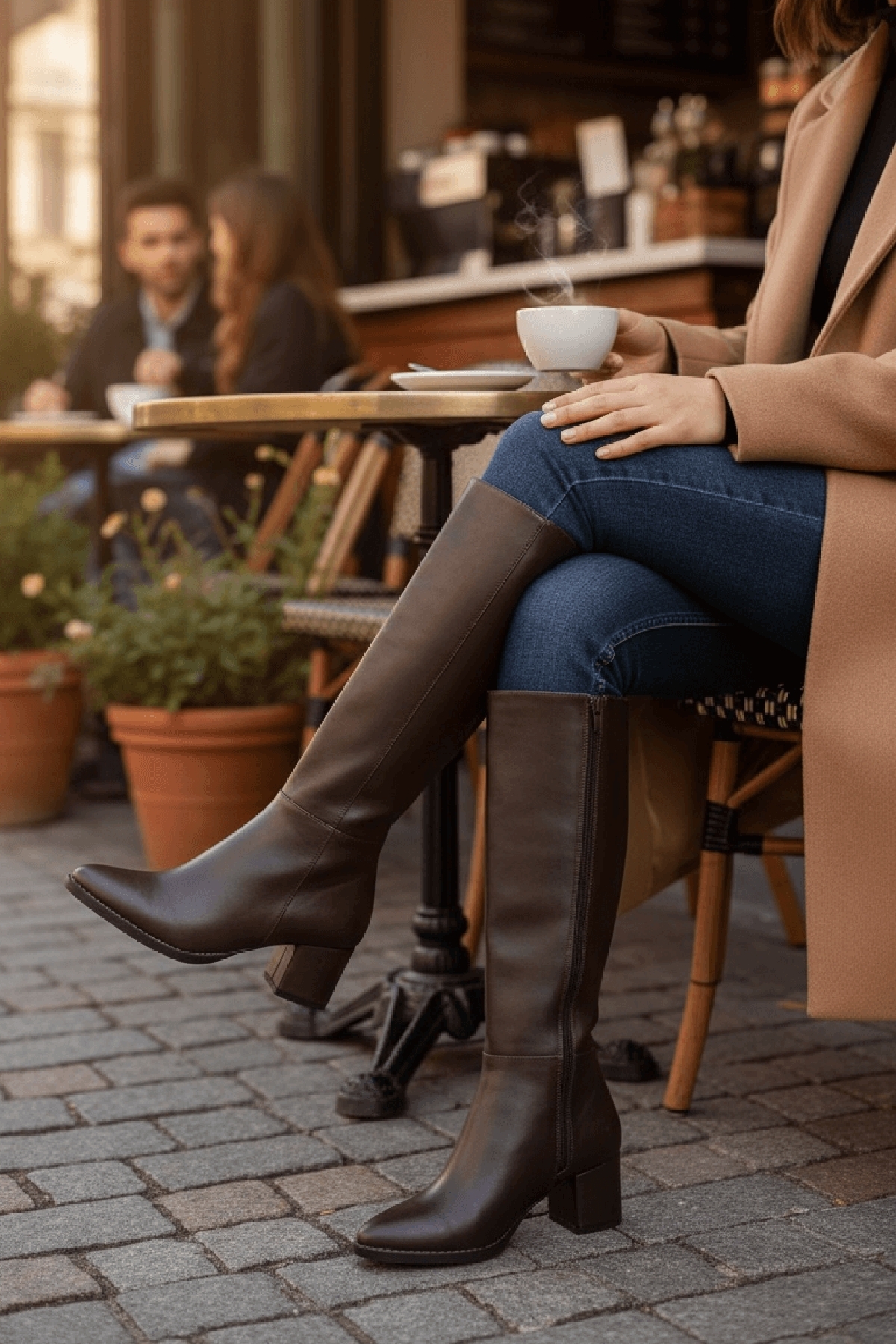 Despina Kahverengi Deri Topuklu (5 cm Topuklu ) Yanı Fermuarlı Günlük Kullanım Çizme - Görsel 2