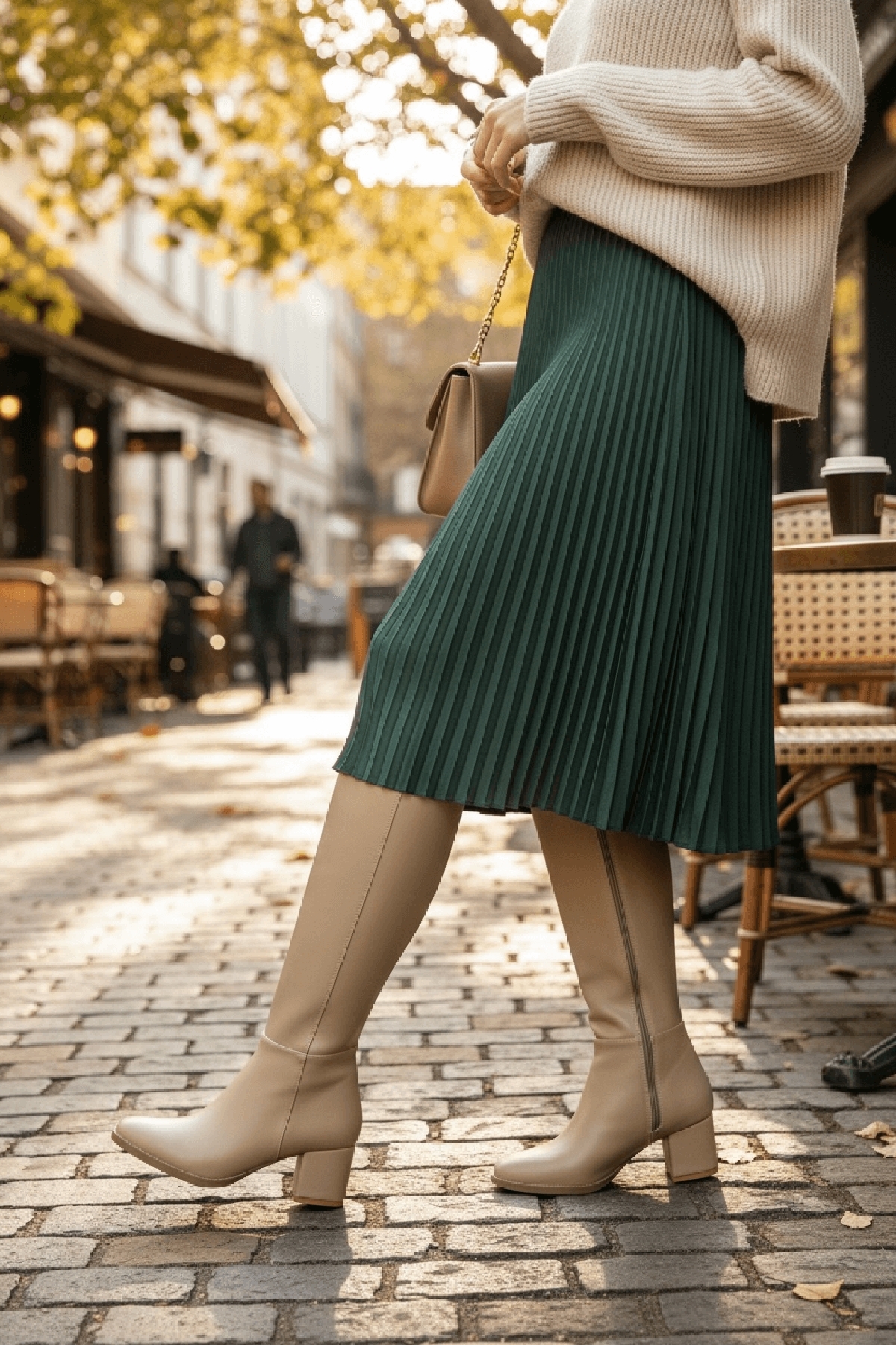 Despina Nude Deri Topuklu (5 cm Topuklu ) Yanı Fermuarlı Günlük Kullanım Çizme - Görsel 2