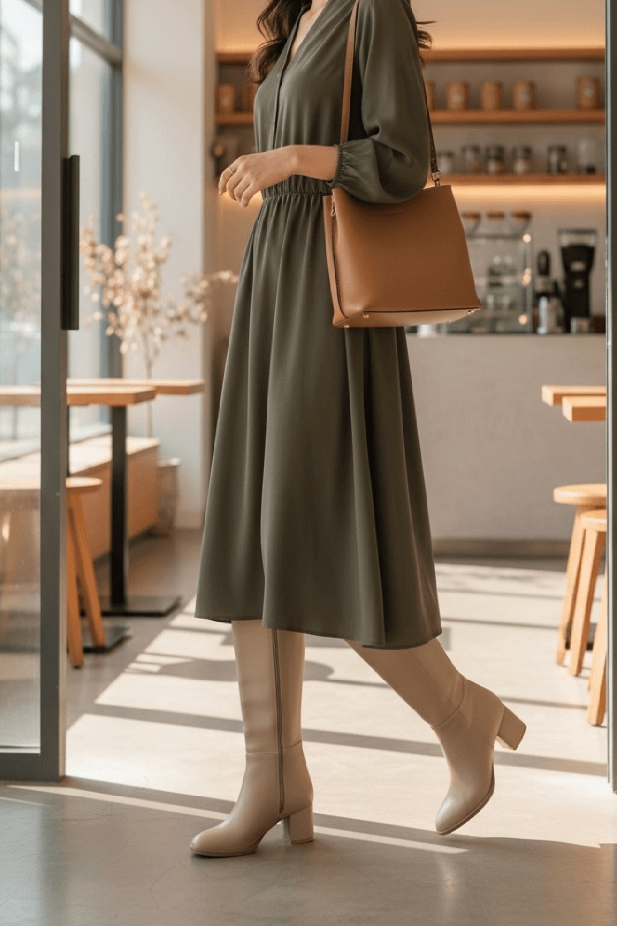 Despina Nude Deri Topuklu (5 cm Topuklu ) Yanı Fermuarlı Günlük Kullanım Çizme - Görsel 4