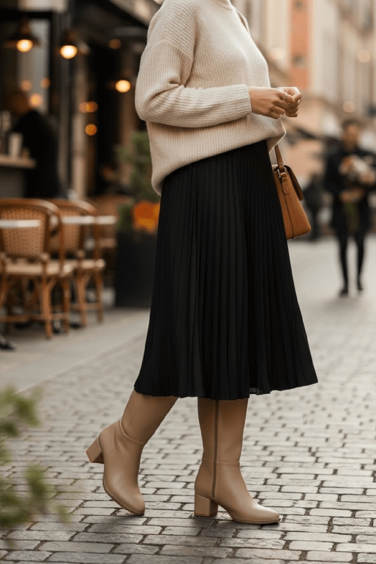 Despina Nude Deri Topuklu (5 cm Topuklu ) Yanı Fermuarlı Günlük Kullanım Çizme - Görsel 5