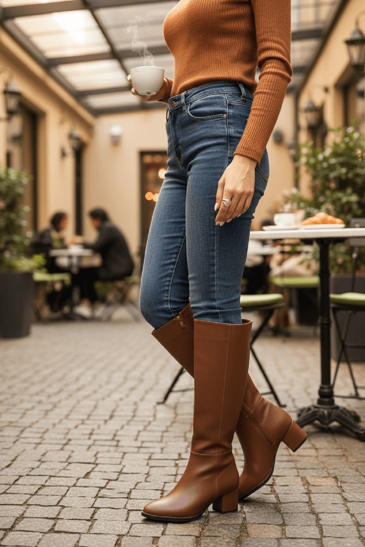 Despina Taba Deri Topuklu (5 cm Topuklu ) Yanı Fermuarlı Günlük Kullanım Çizme - Görsel 4