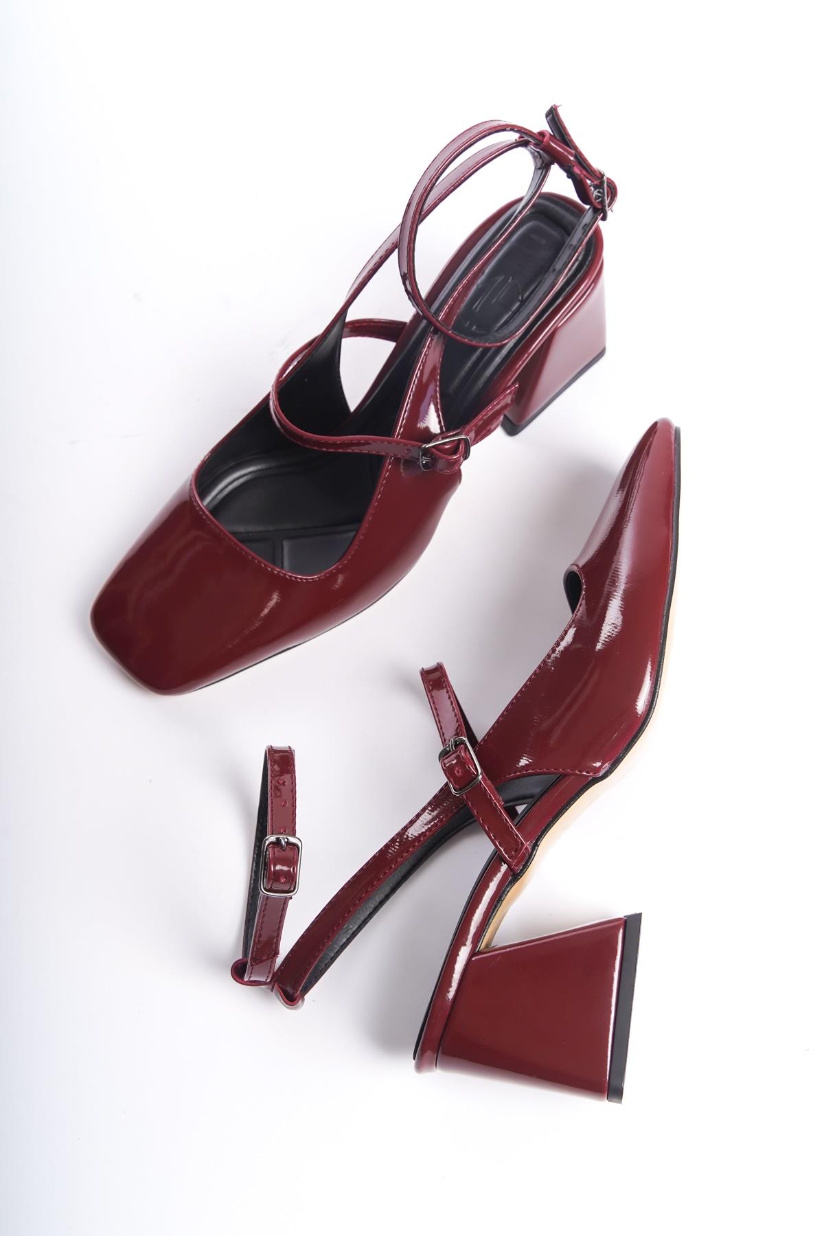 Mulia Bordo Rugan Mary Jane Kalın Topuklu Bilekten Bantlı Ayakkabı - Görsel 2