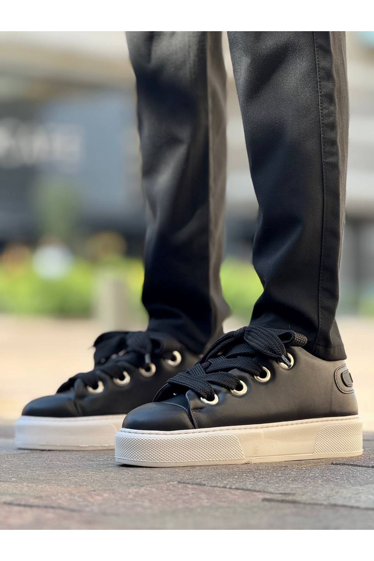 Bağcıklı Erkek Günlük Ayakkabı Siyah (Beyaz Taban) - Görsel 2
