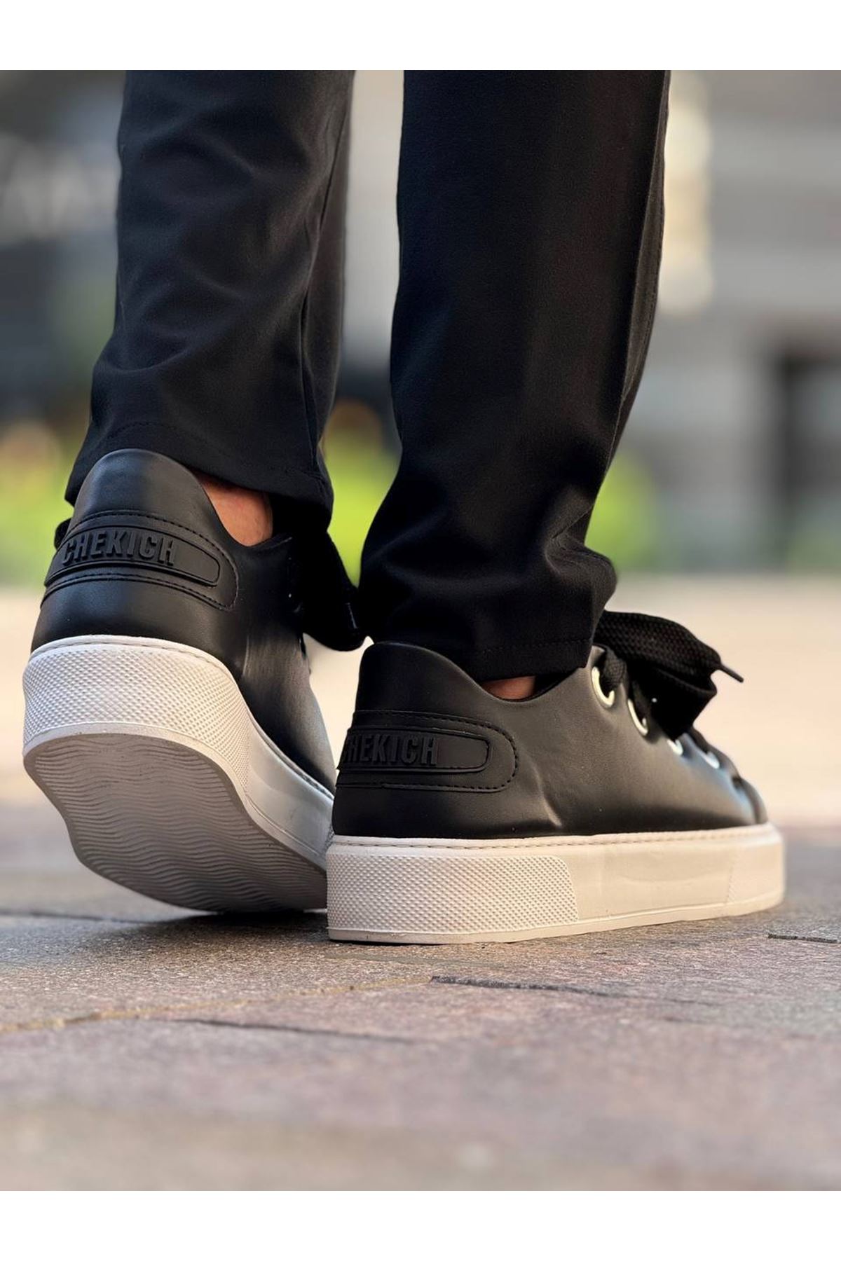 Bağcıklı Erkek Günlük Ayakkabı Siyah (Beyaz Taban) - Görsel 4