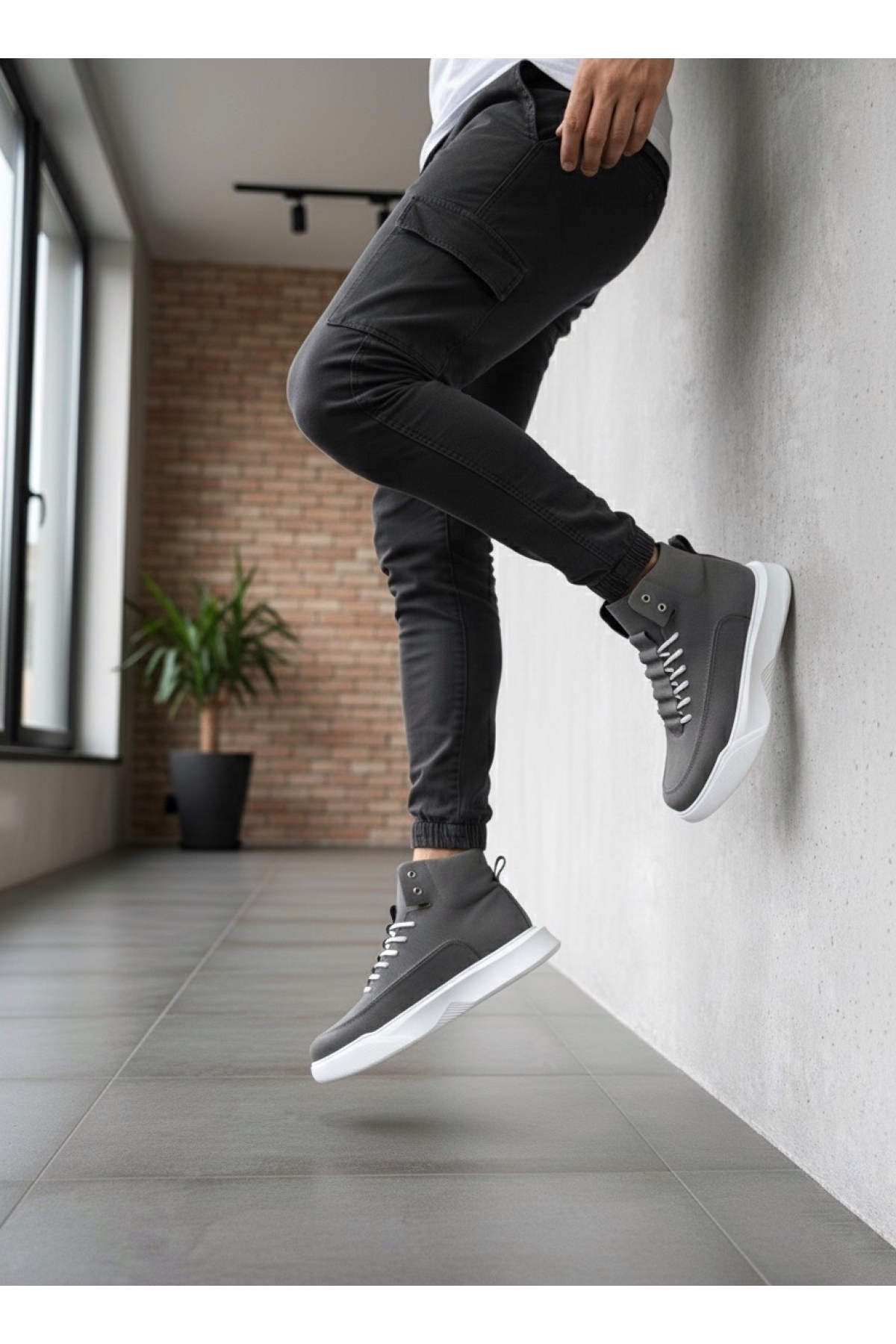 Bağcıklı Erkek Spor Bot FÜME (BEYAZ TABAN) - Görsel 3